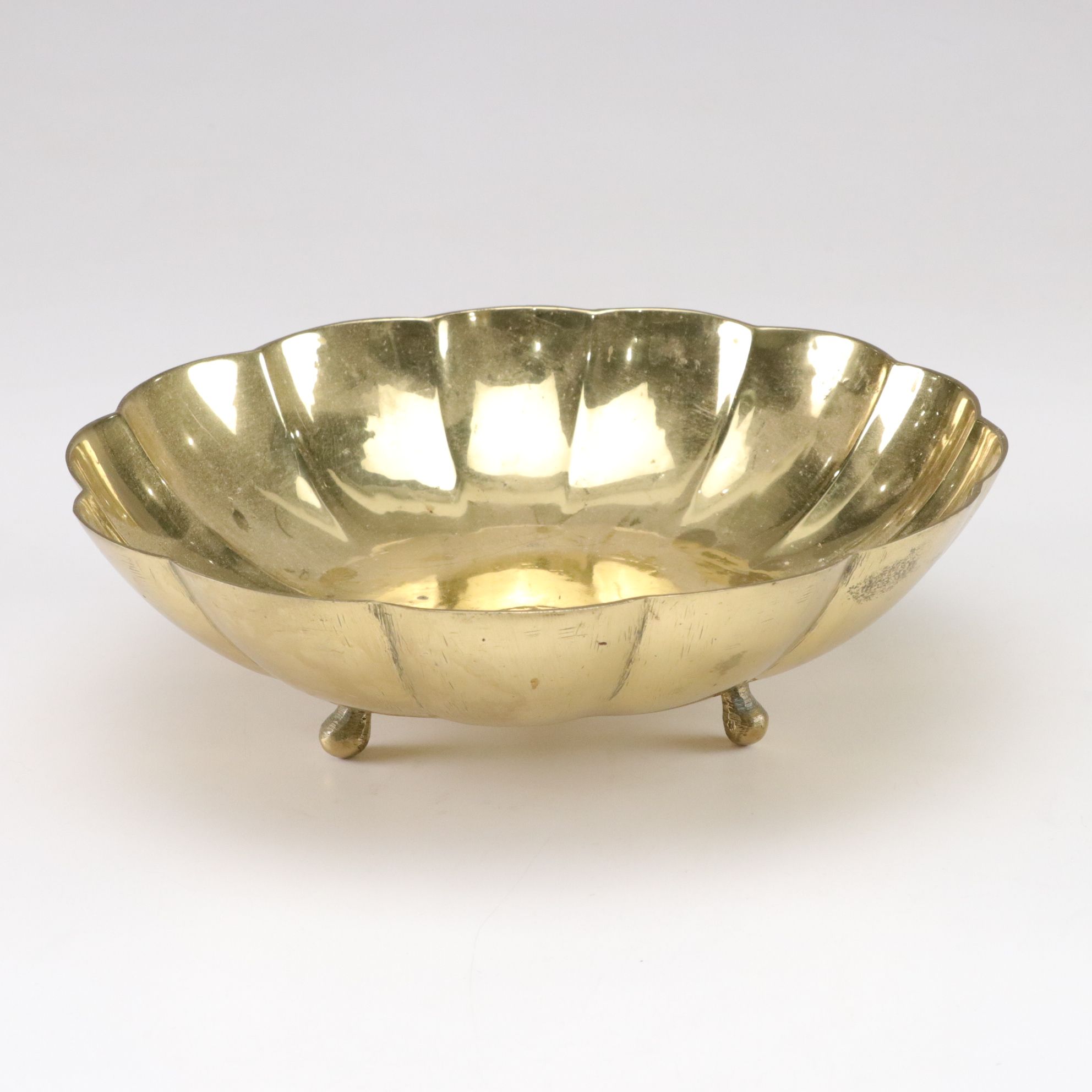 Brass Footed Bowl and Candlesticks, Late 20th Century