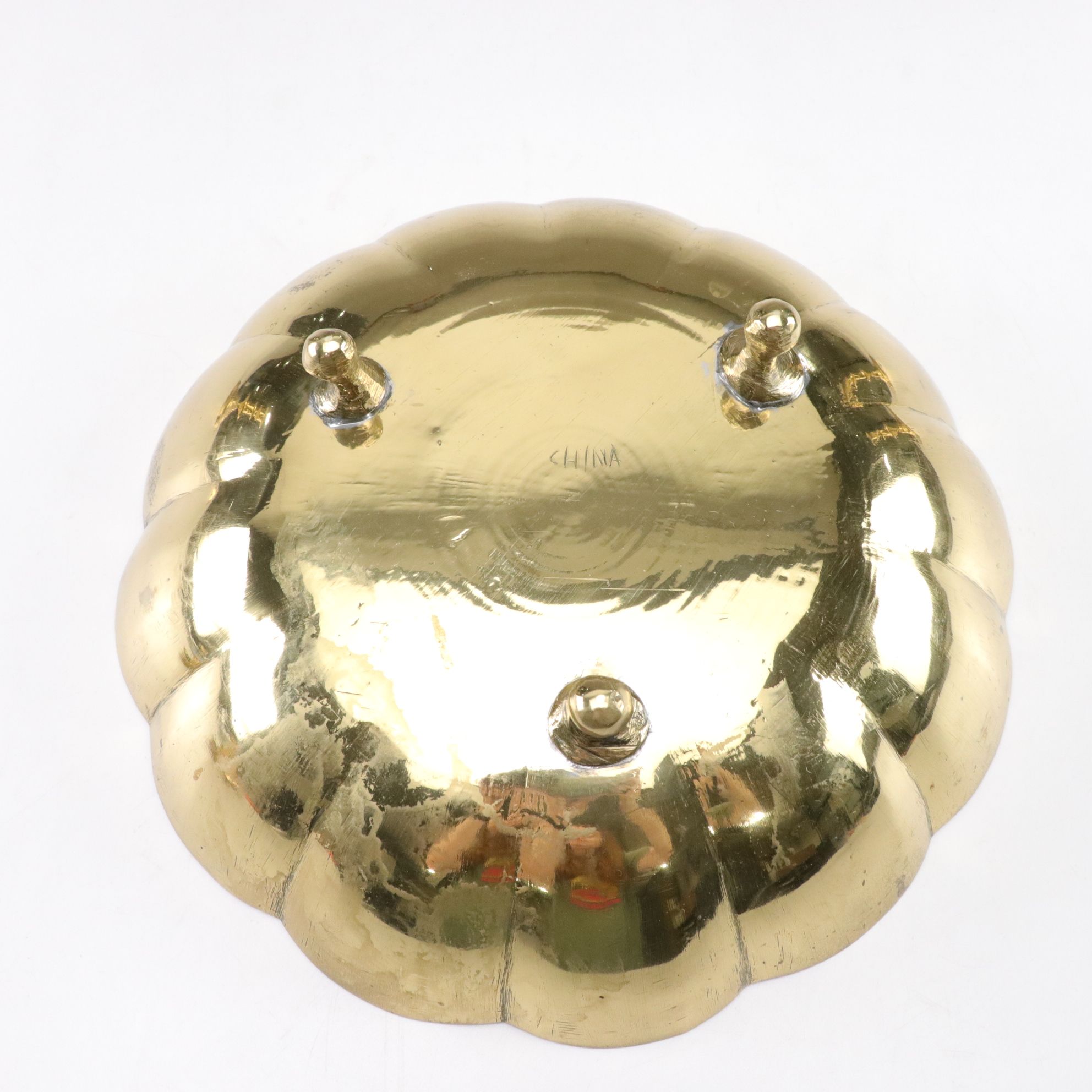 Brass Footed Bowl and Candlesticks, Late 20th Century