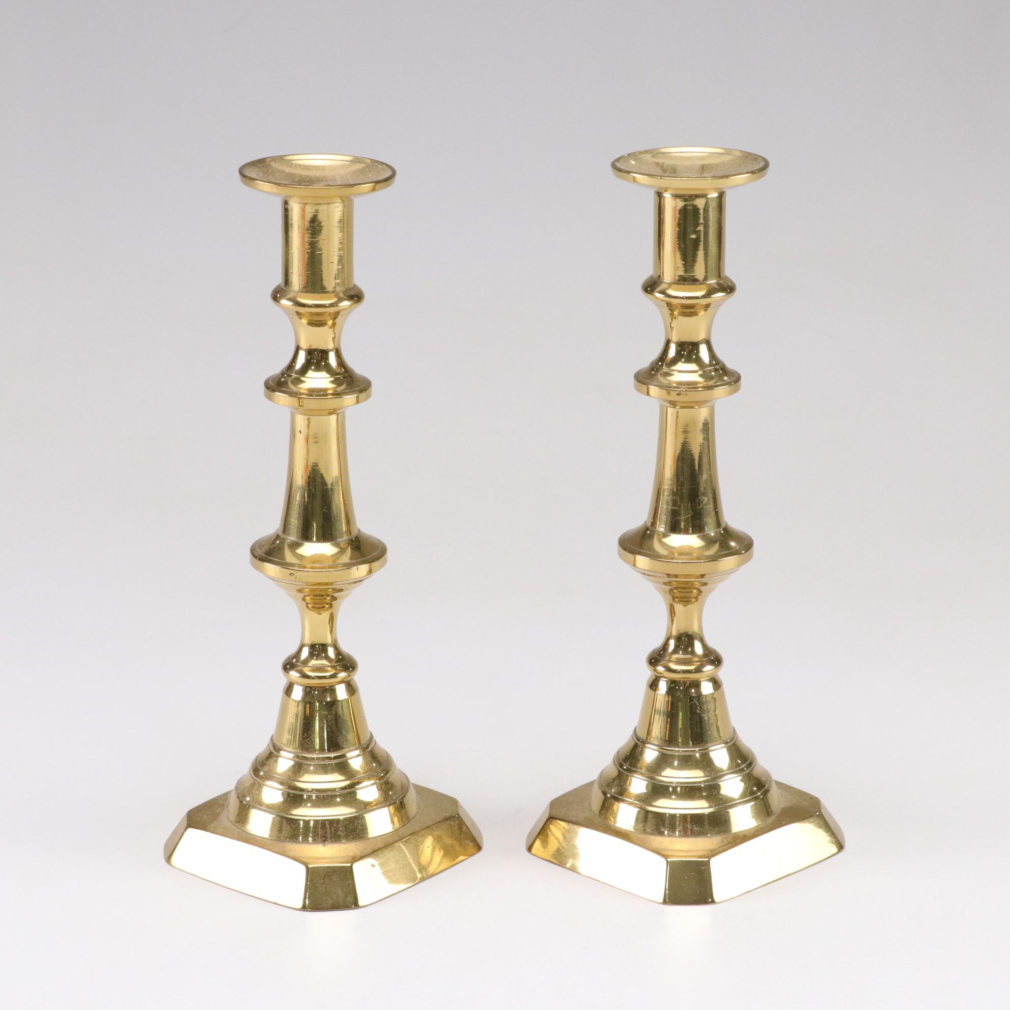 Brass Footed Bowl and Candlesticks, Late 20th Century