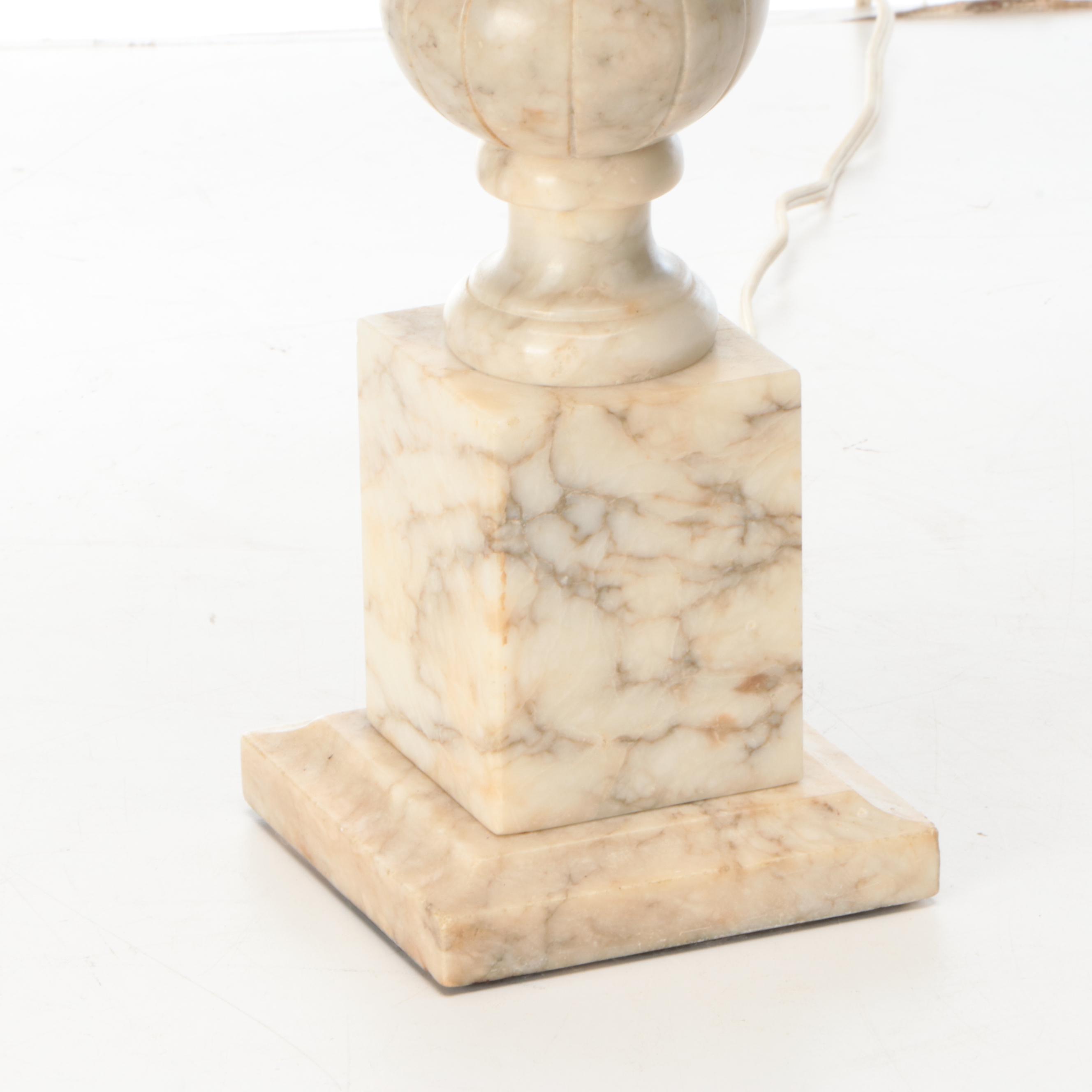 Neoclassical Style Carved Alabaster Table Lamp, Vintage