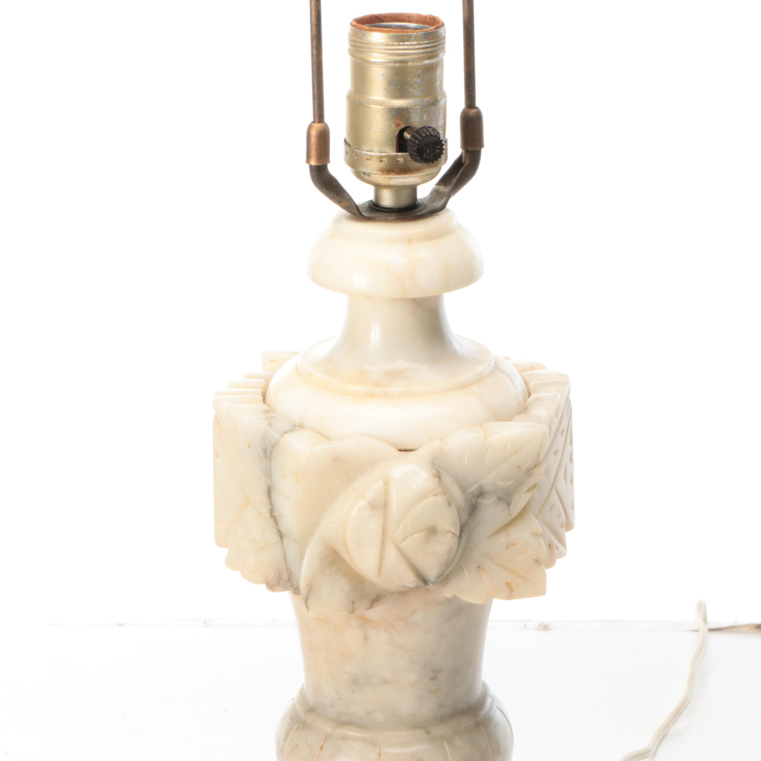 Neoclassical Style Carved Alabaster Table Lamp, Vintage
