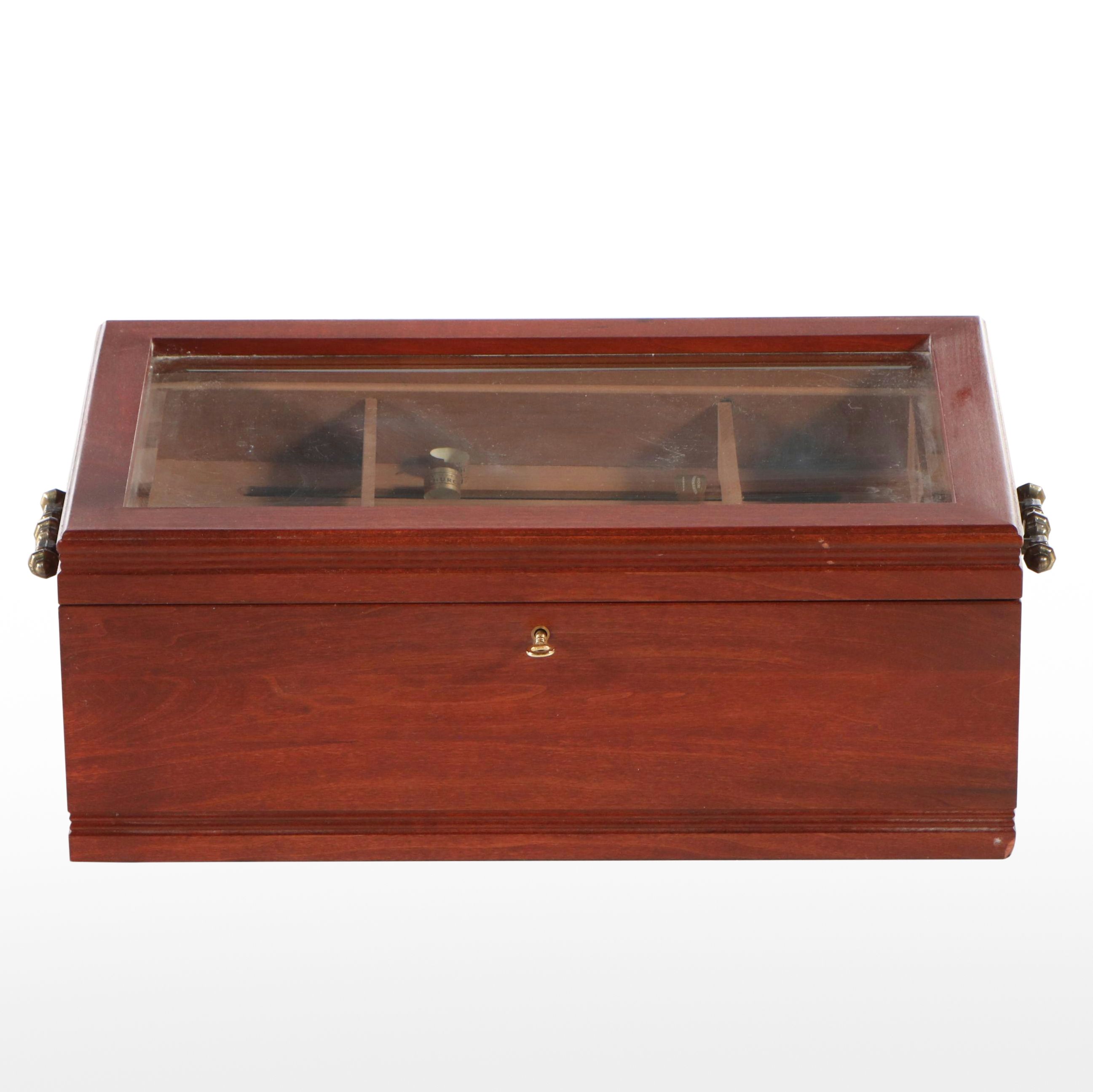 Glass Lidded Mahogany Humidor with Cedar Liner and Tray