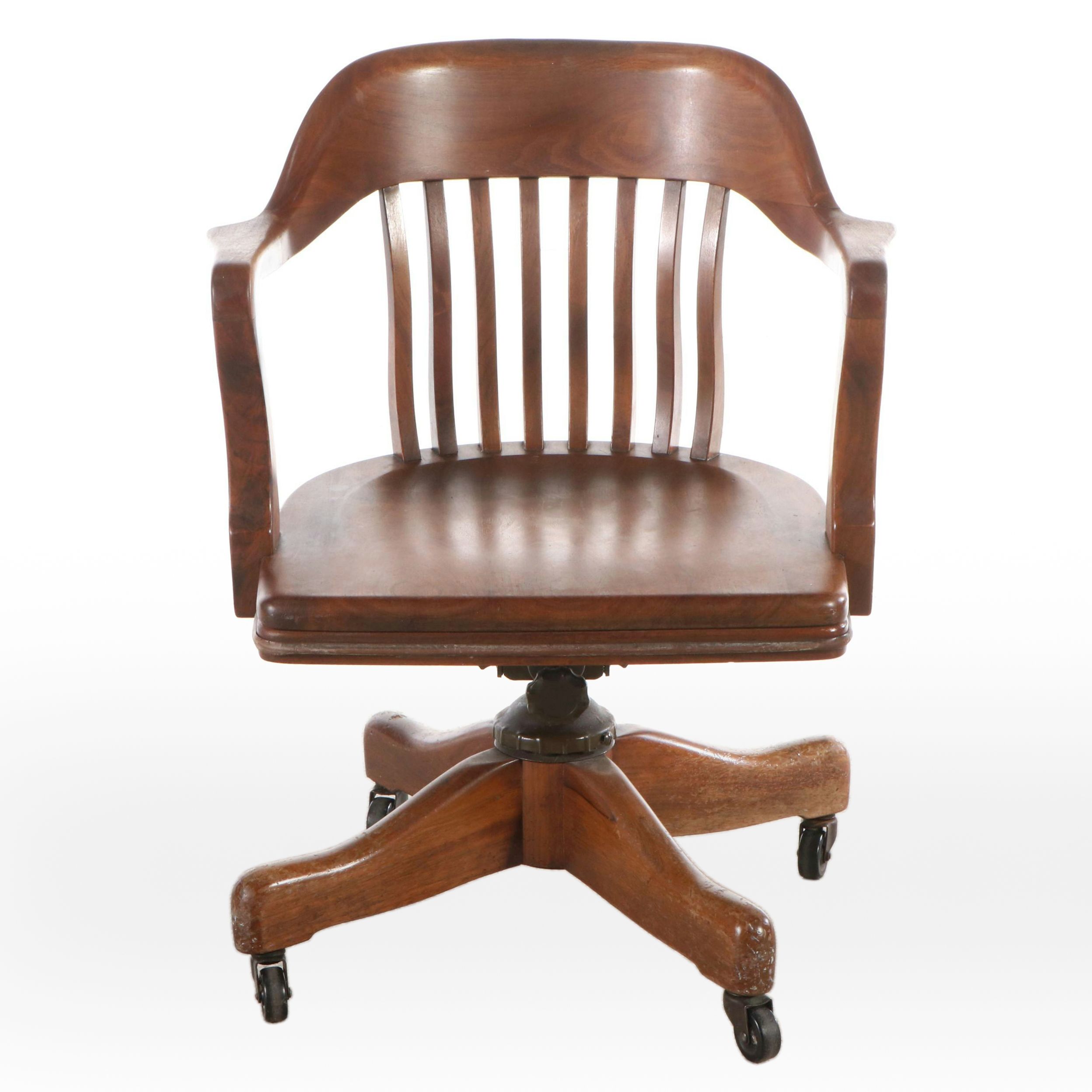 Johnson Chair Co. Art Deco Style Walnut Finish Desk Chair, 20th Century