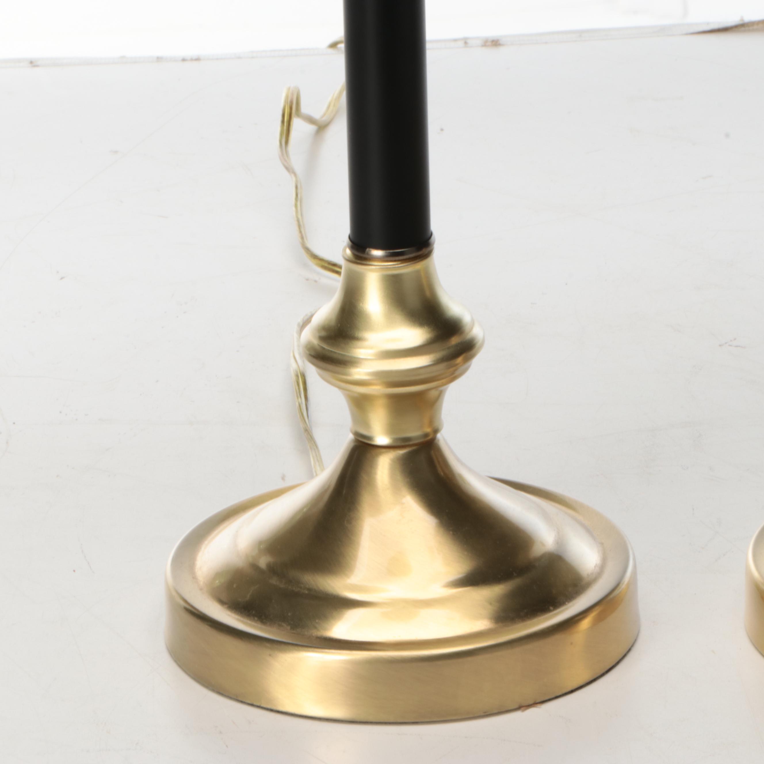 Pair of Black Acrylic and Buffed Brass Console Candlestick Lamps