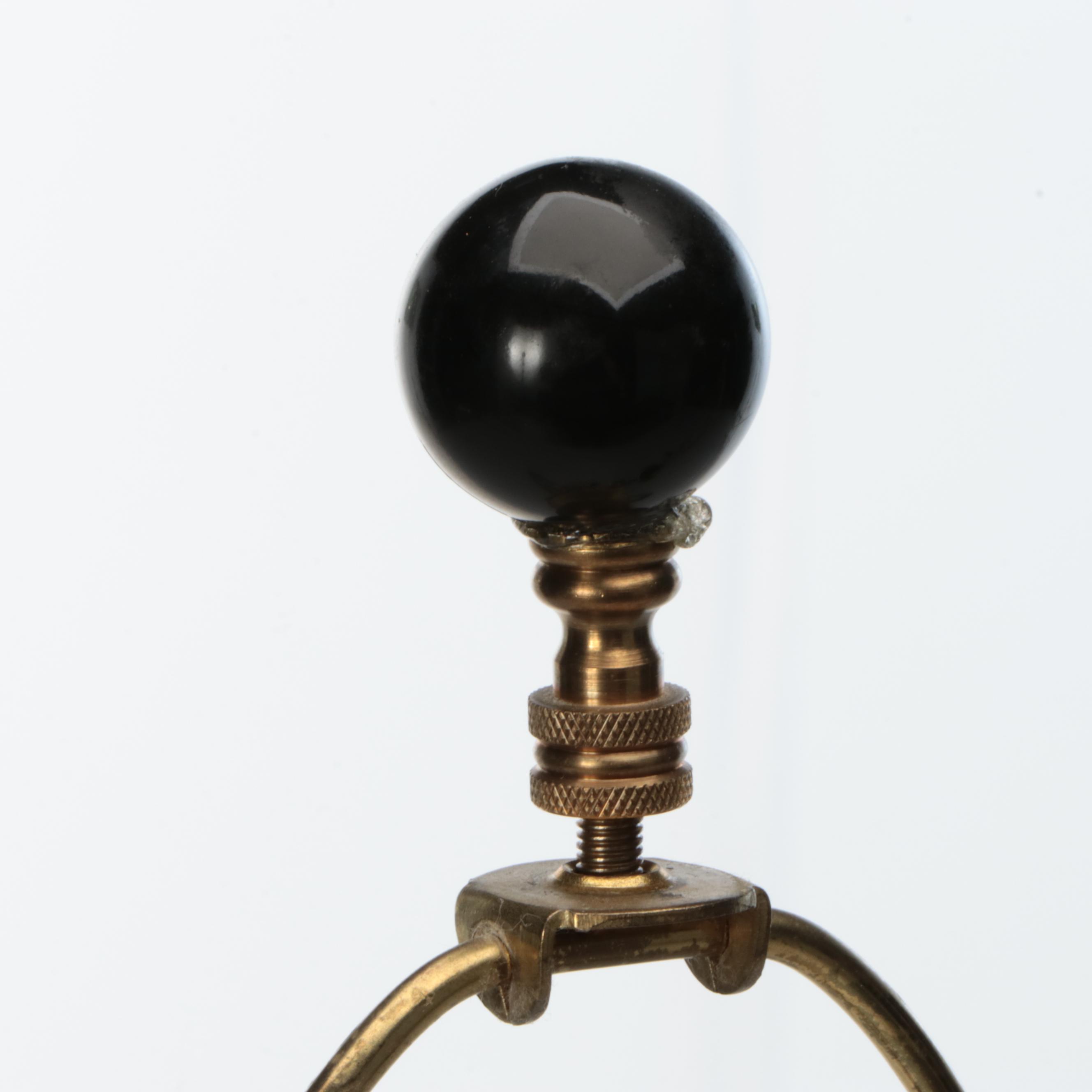 Pair of Black Acrylic and Buffed Brass Console Candlestick Lamps