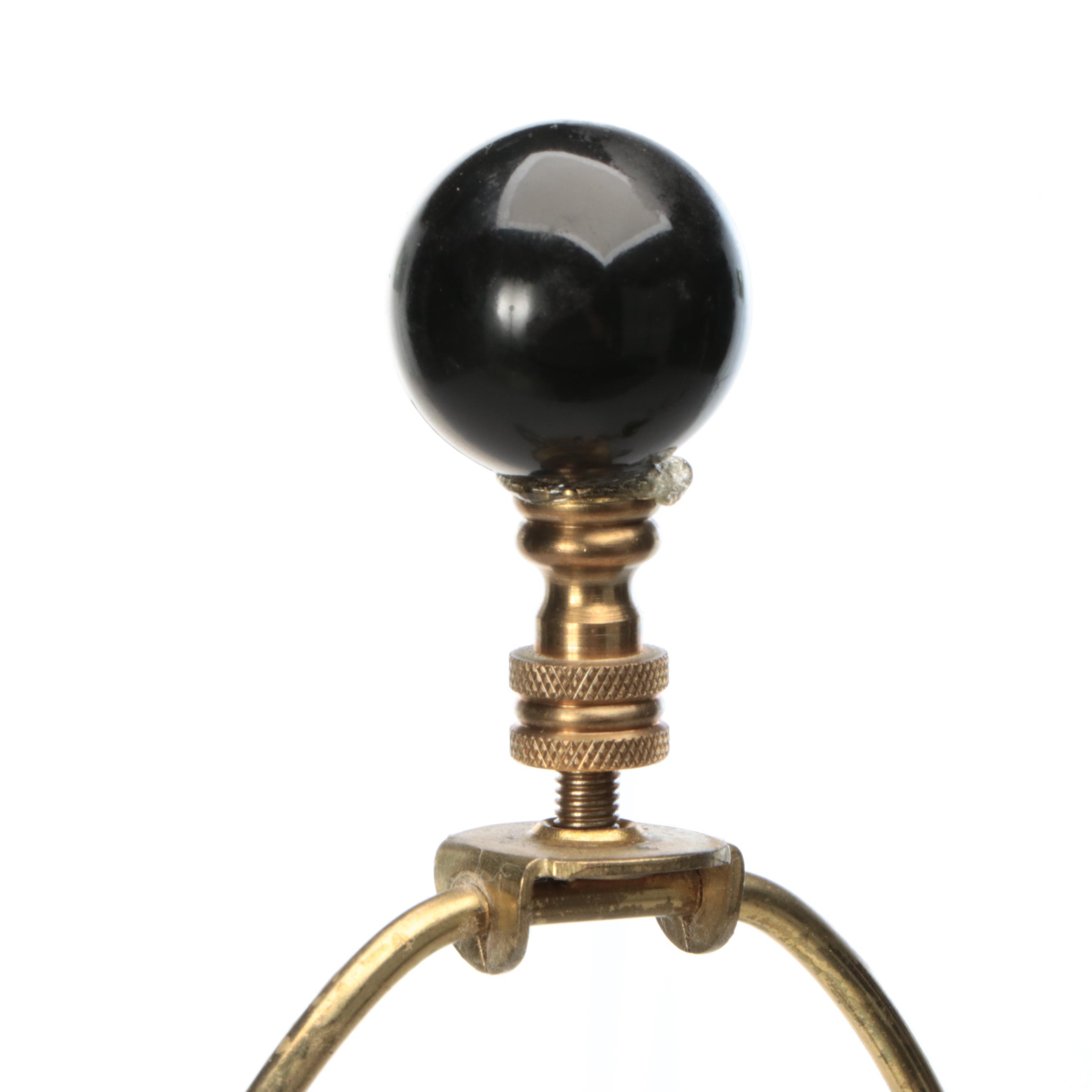 Pair of Black Acrylic and Buffed Brass Console Candlestick Lamps