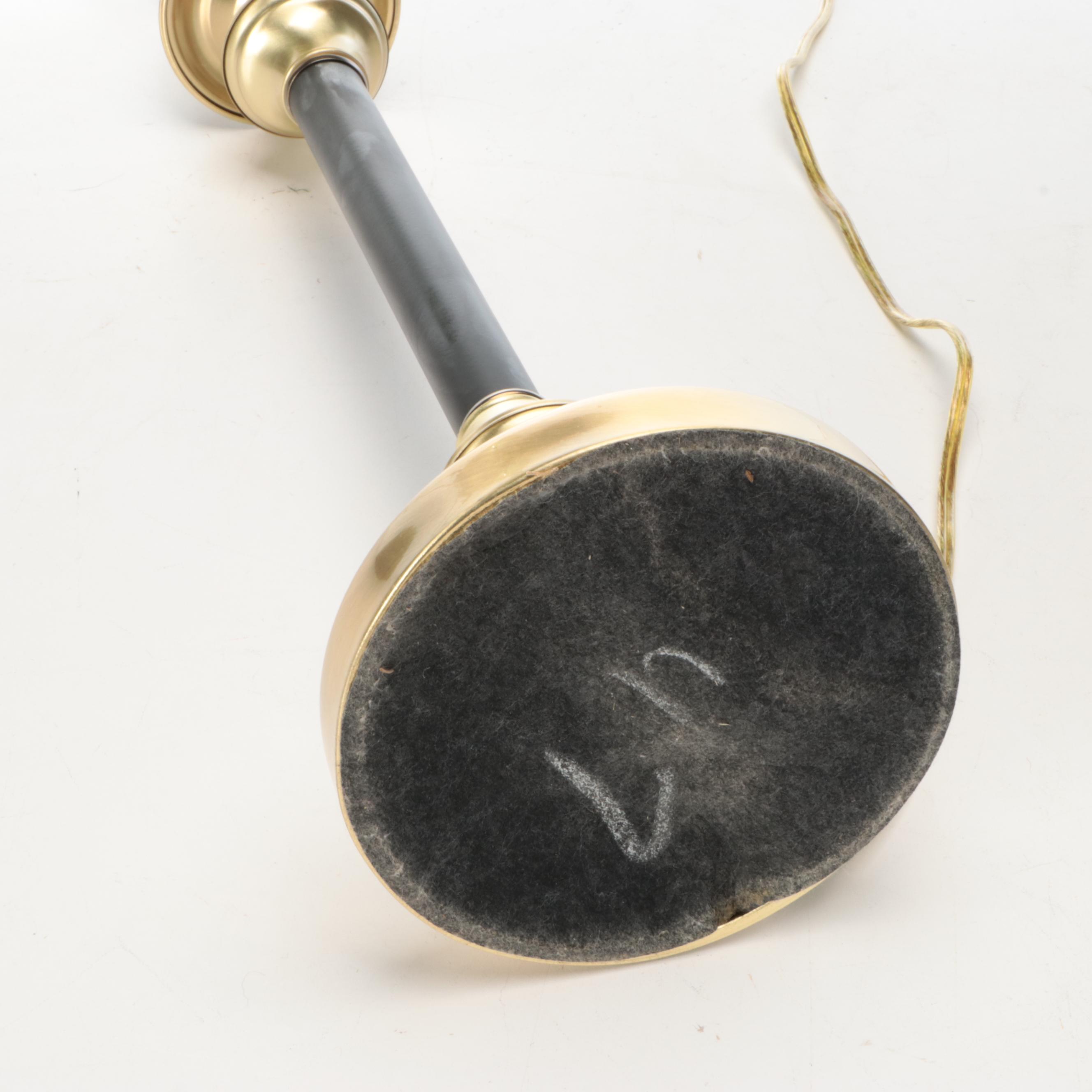 Pair of Black Acrylic and Buffed Brass Console Candlestick Lamps