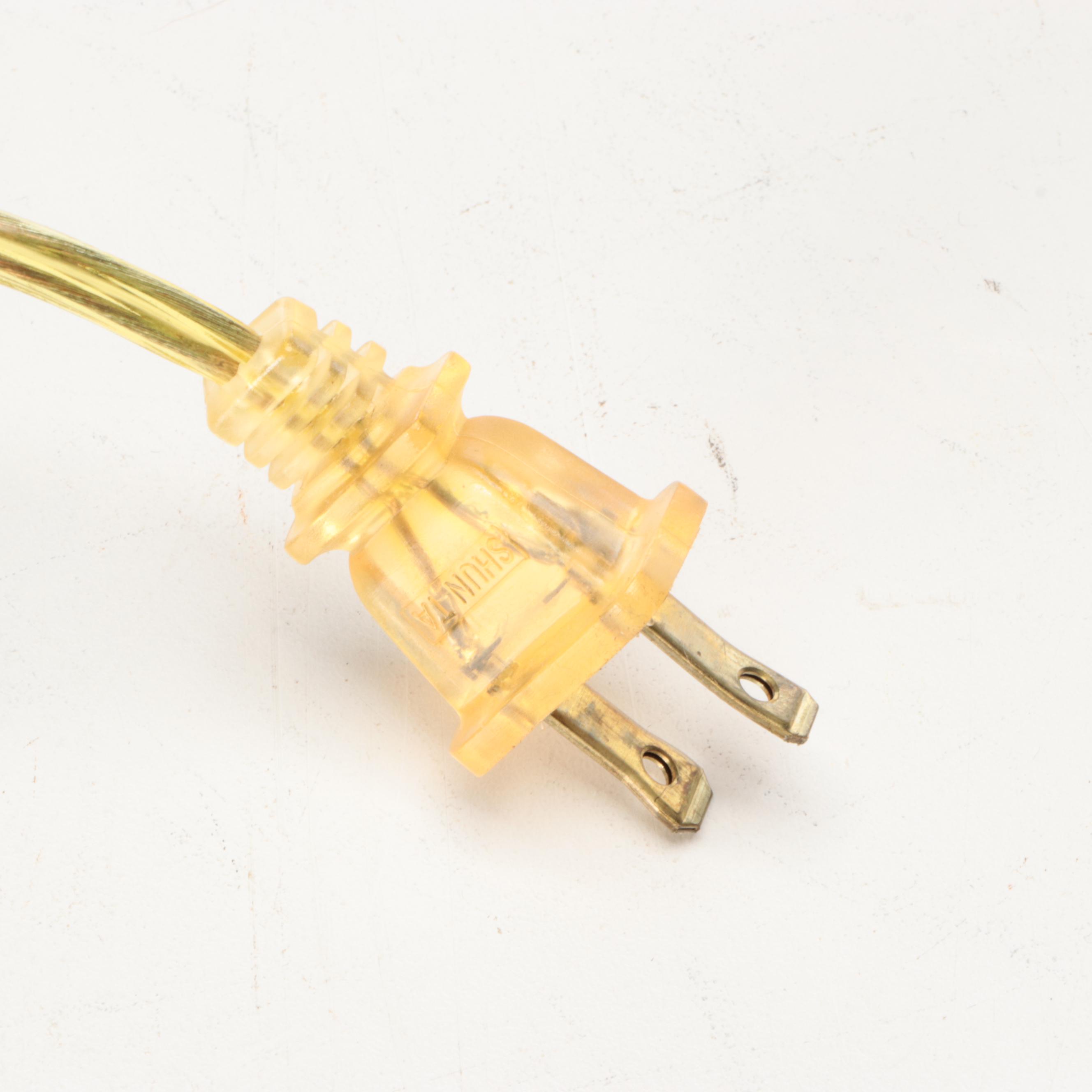 Pair of Black Acrylic and Buffed Brass Console Candlestick Lamps