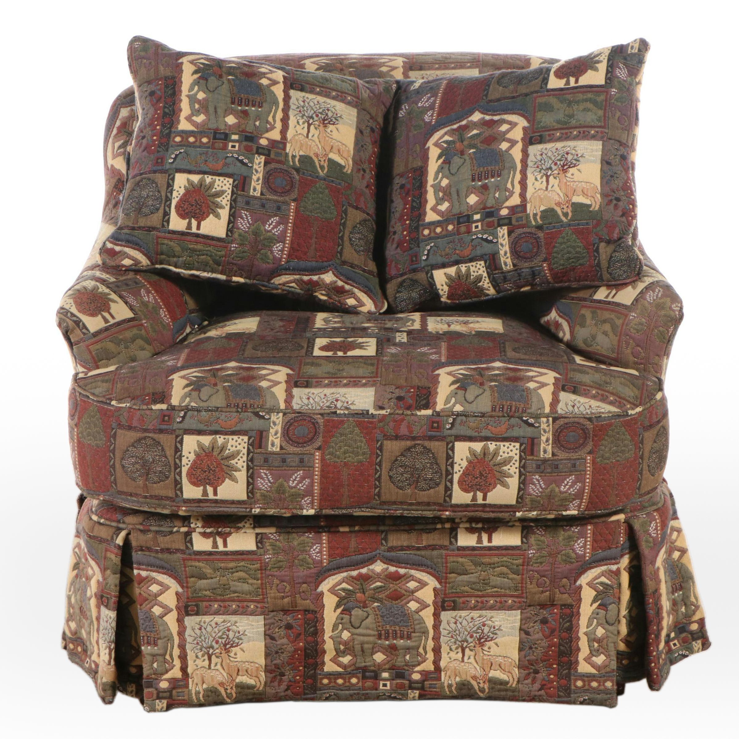 Armchair with Ornate Indian-Themed Upholstery, Late 20th Century