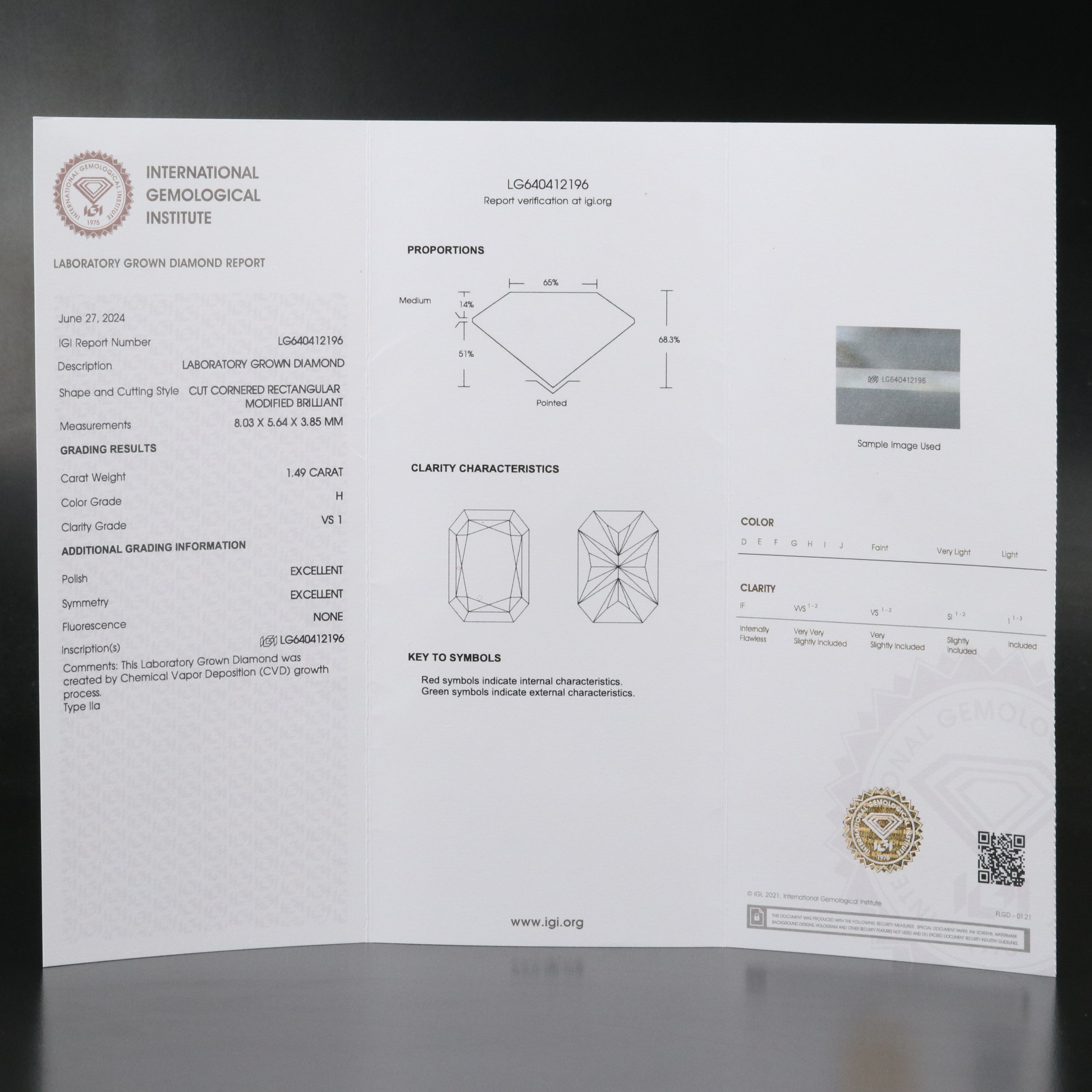 Loose 1.49 CT Lab Grown Diamond with IGI Report