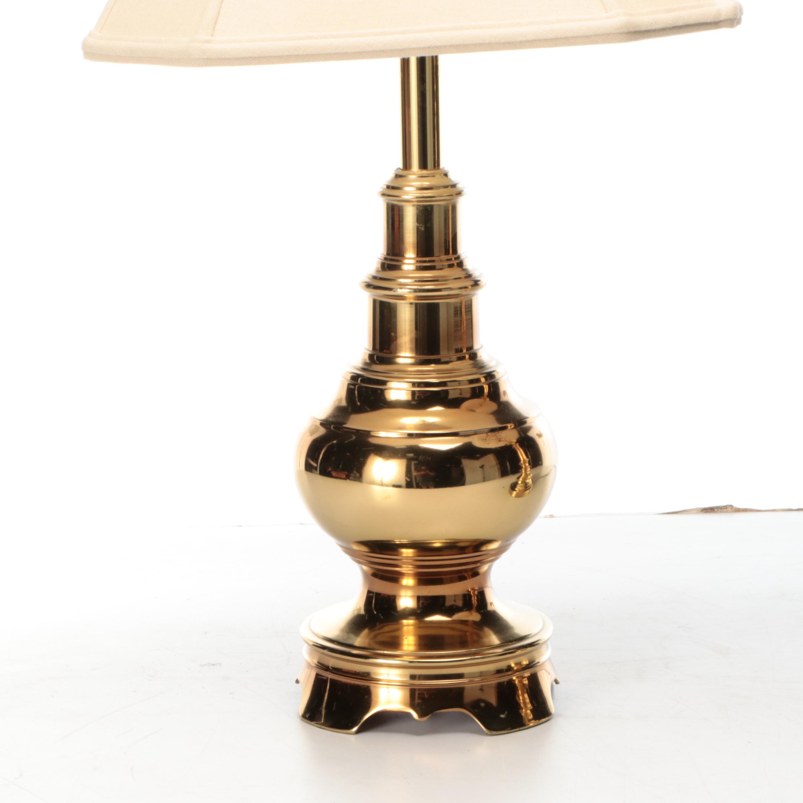 Spun Brass Table Lamps with Silk Bell and Pleated Shades