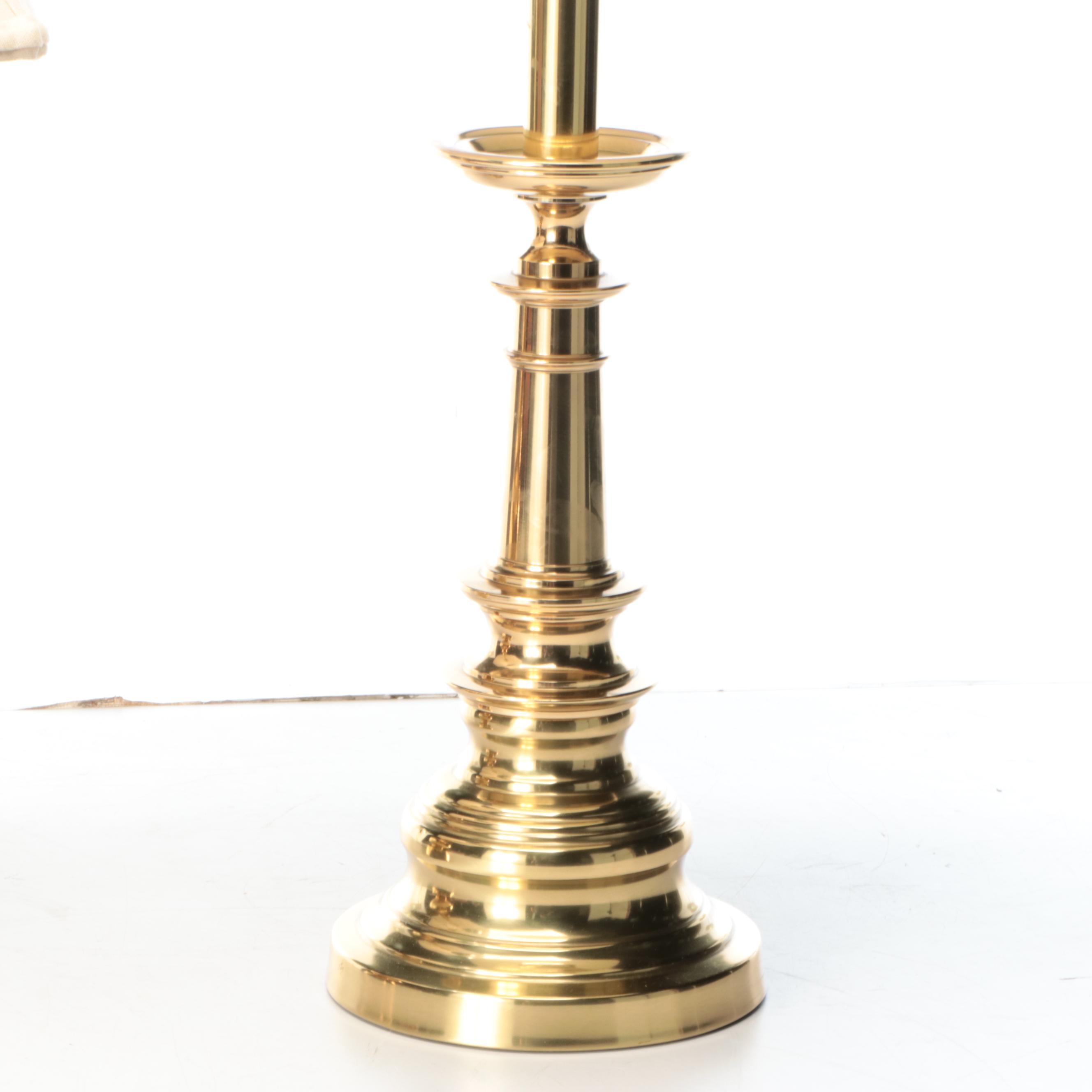 Spun Brass Table Lamps with Silk Bell and Pleated Shades