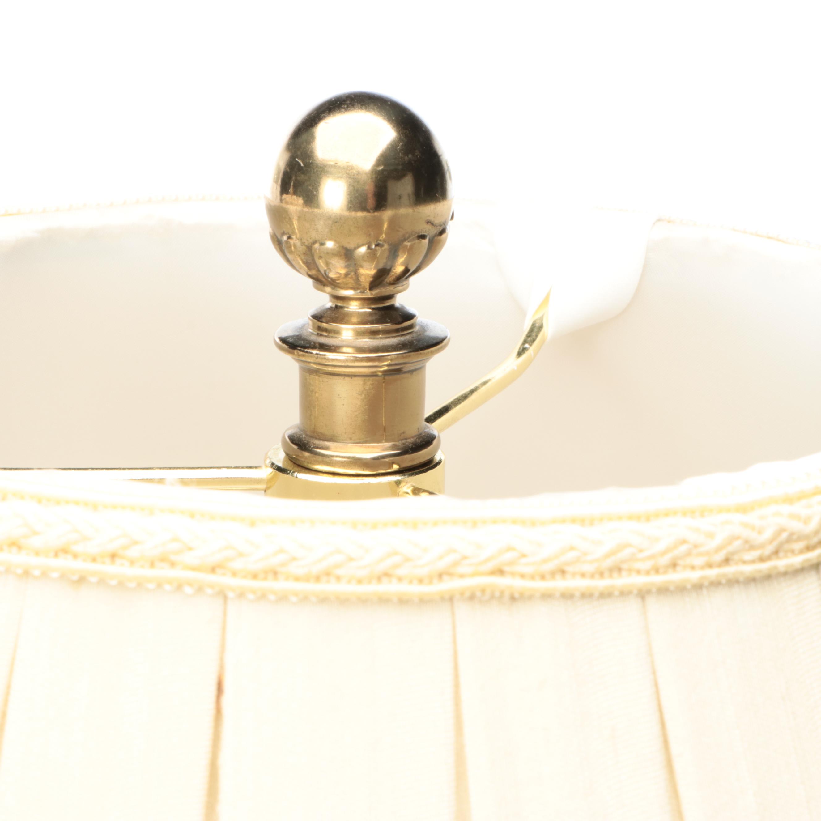 Spun Brass Table Lamps with Silk Bell and Pleated Shades
