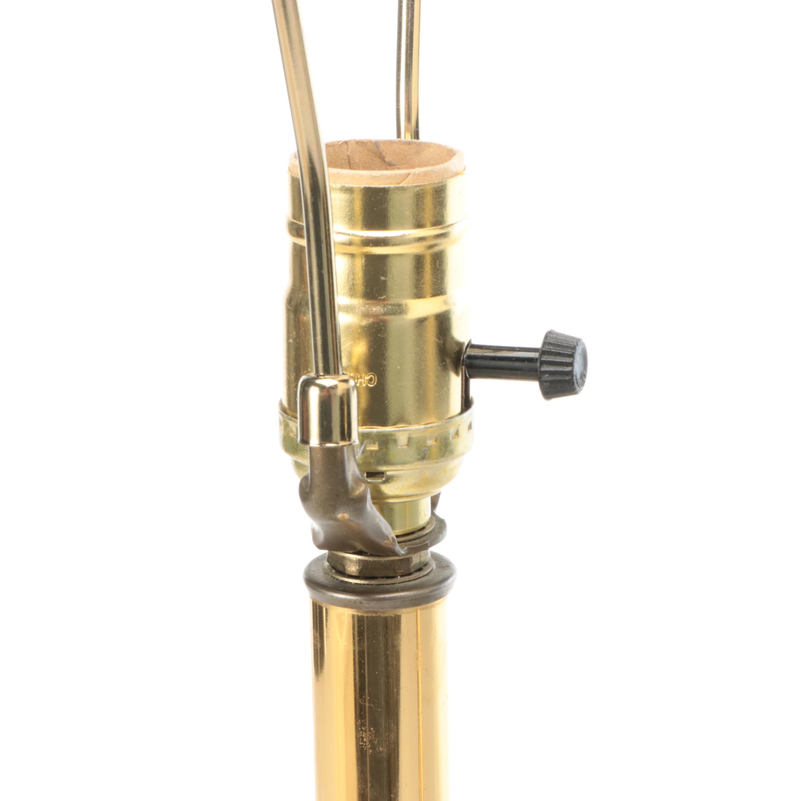 Spun Brass Table Lamps with Silk Bell and Pleated Shades