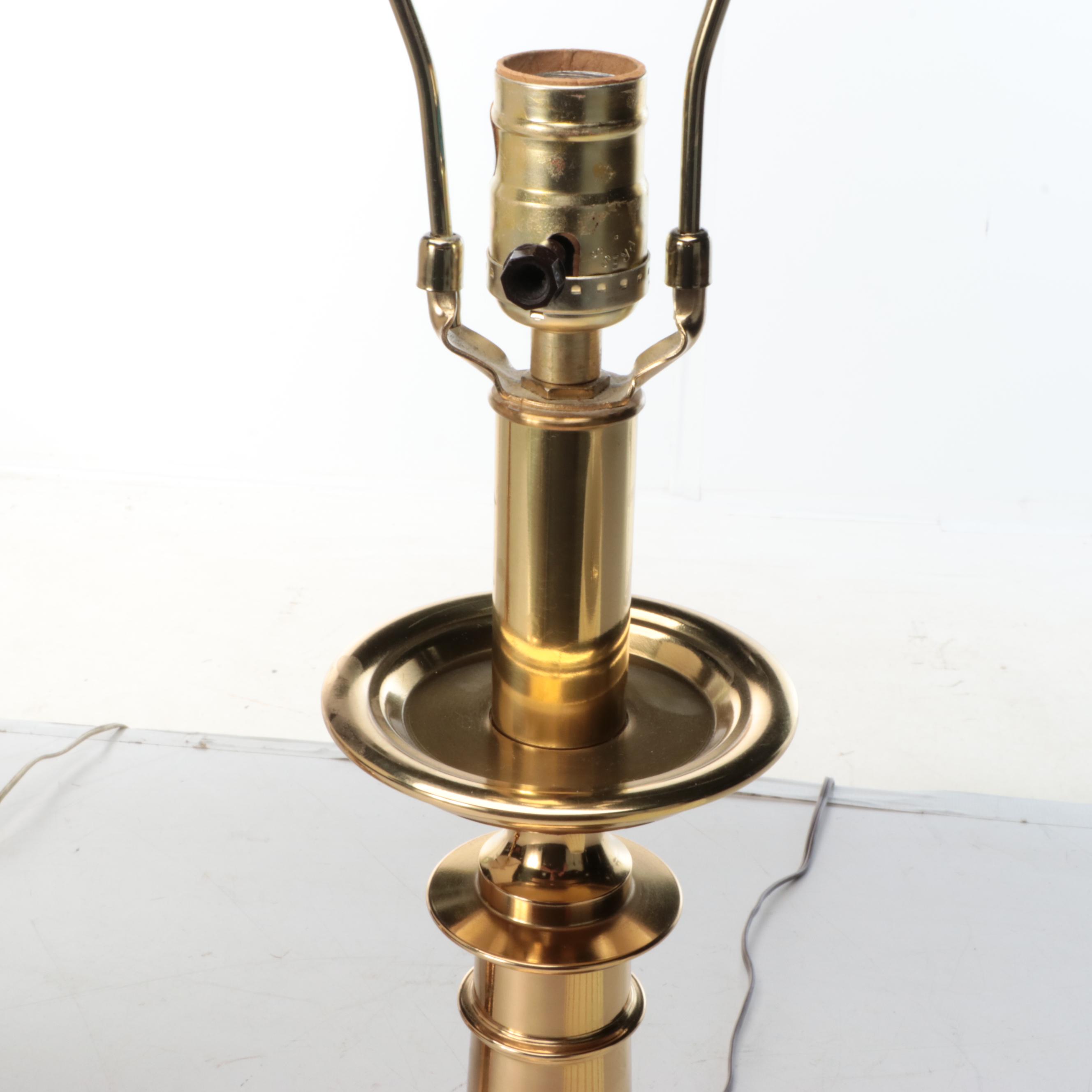 Spun Brass Table Lamps with Silk Bell and Pleated Shades