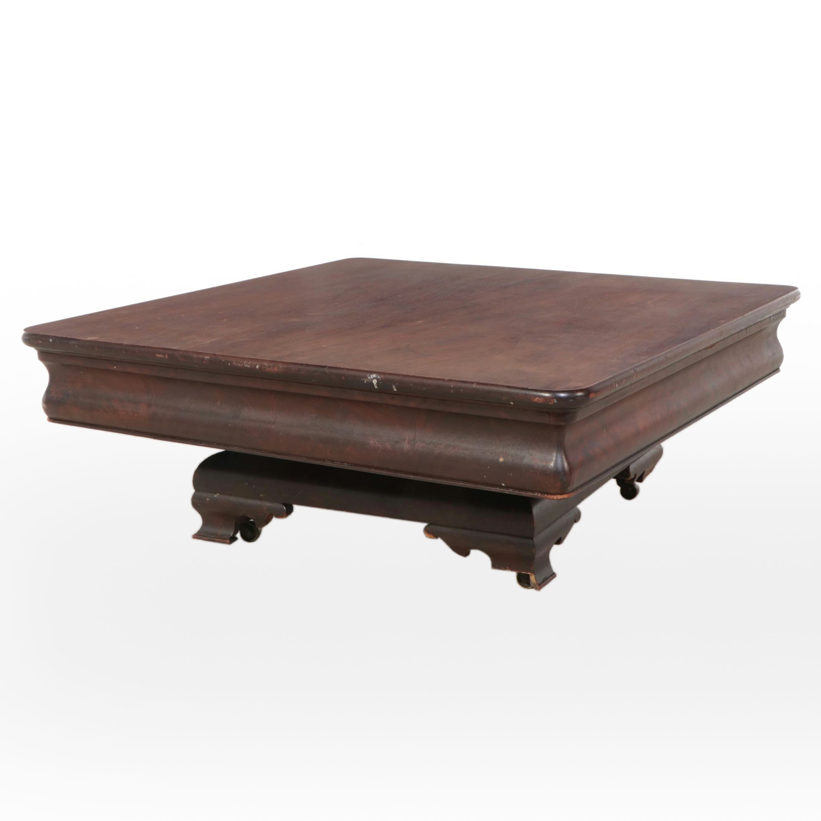 Walnut Finish Coffee Table Made From Victorian Pedestal Table