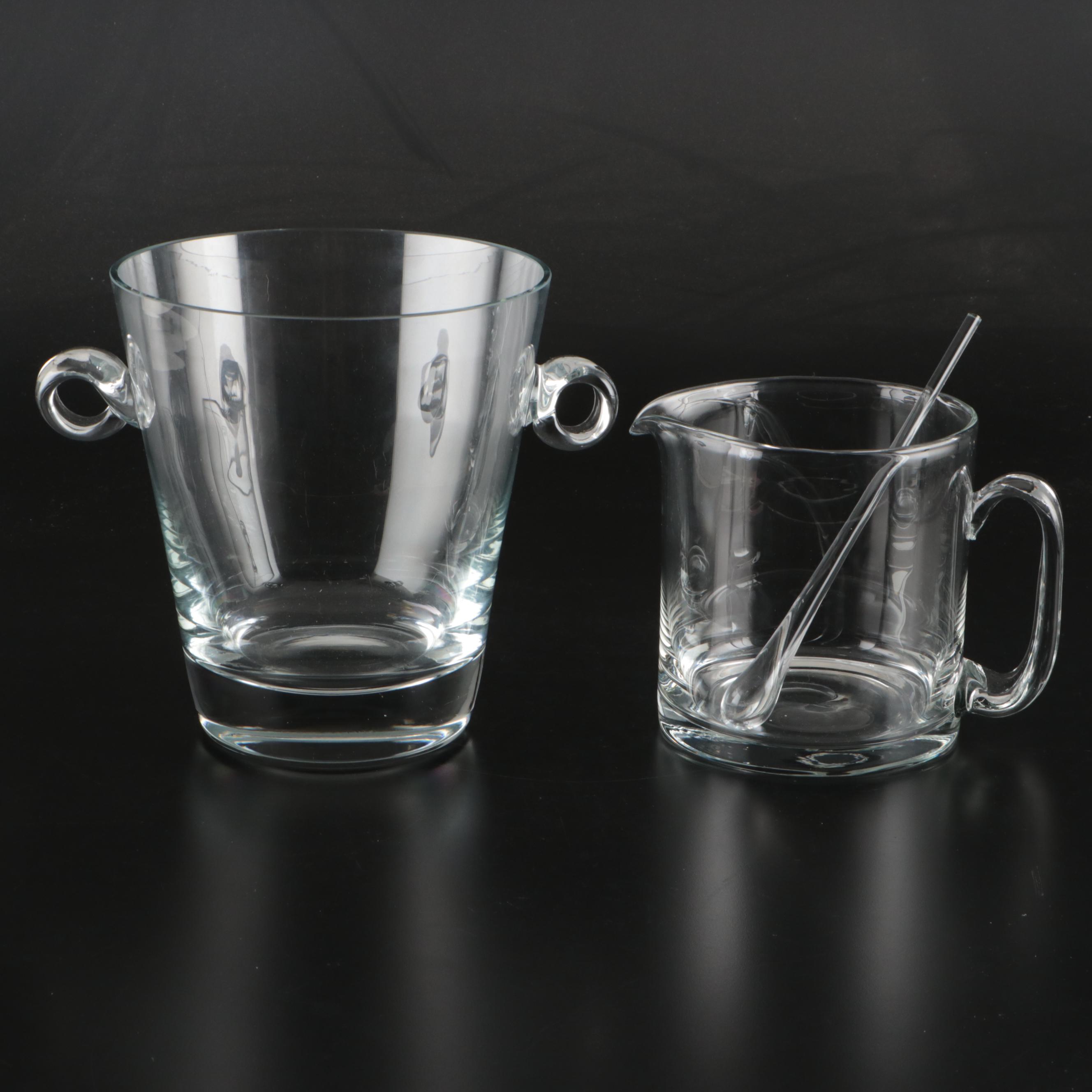 Contemporary Glass Ice Bucket and Cocktail Pitcher with Stirrer