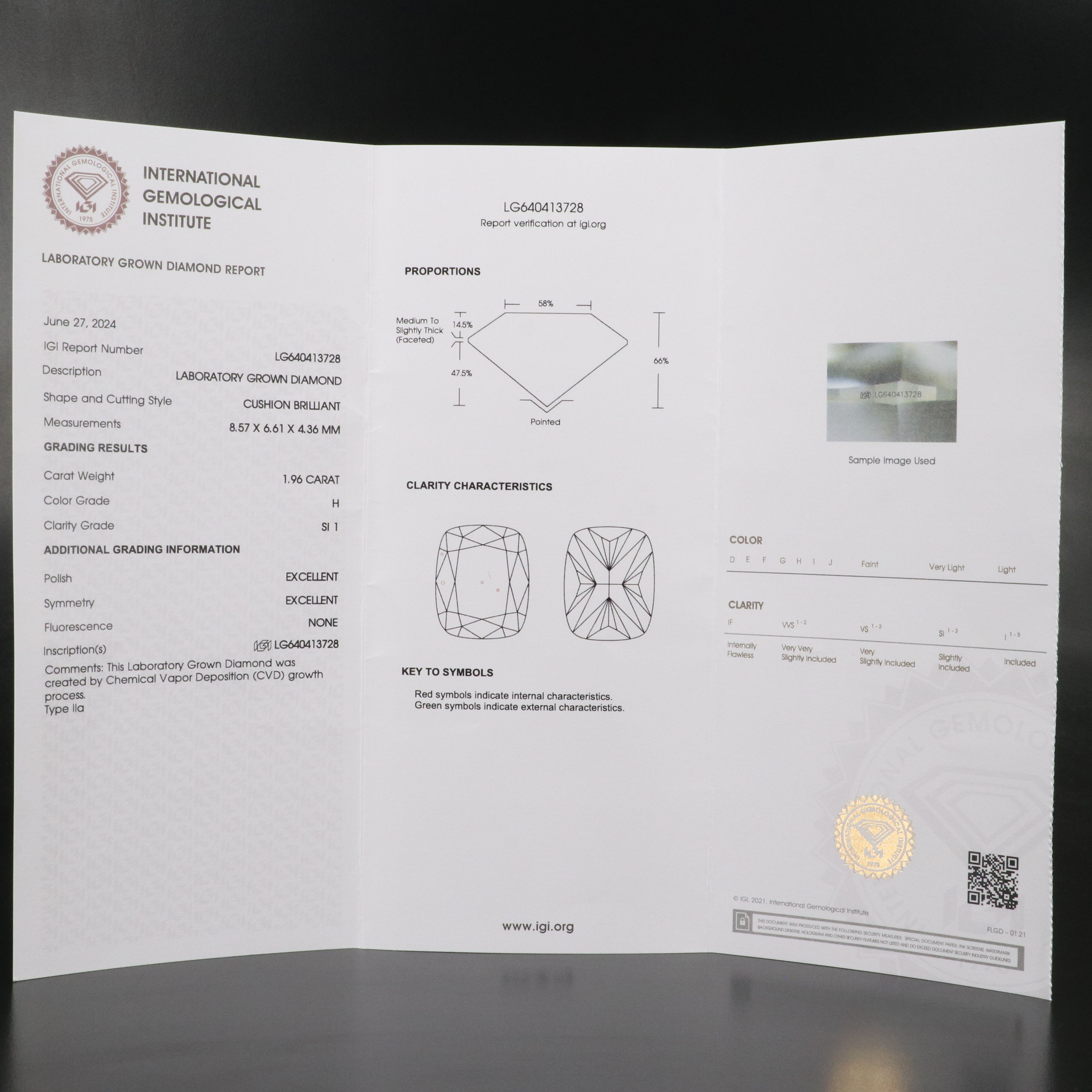 Loose 1.96 CT Lab Grown Diamond with IGI Report