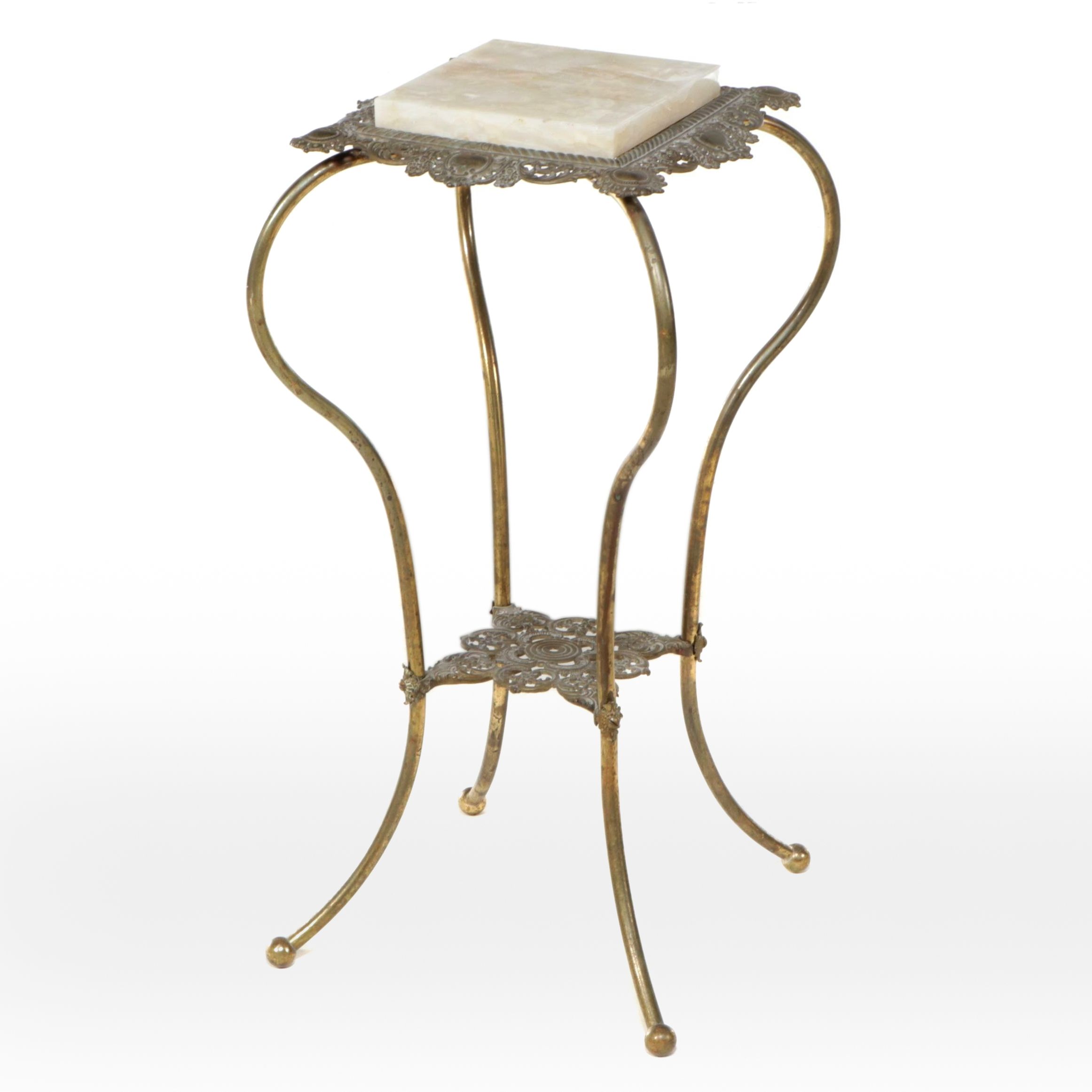Victorian Brass Plant Stand with Onyx Top