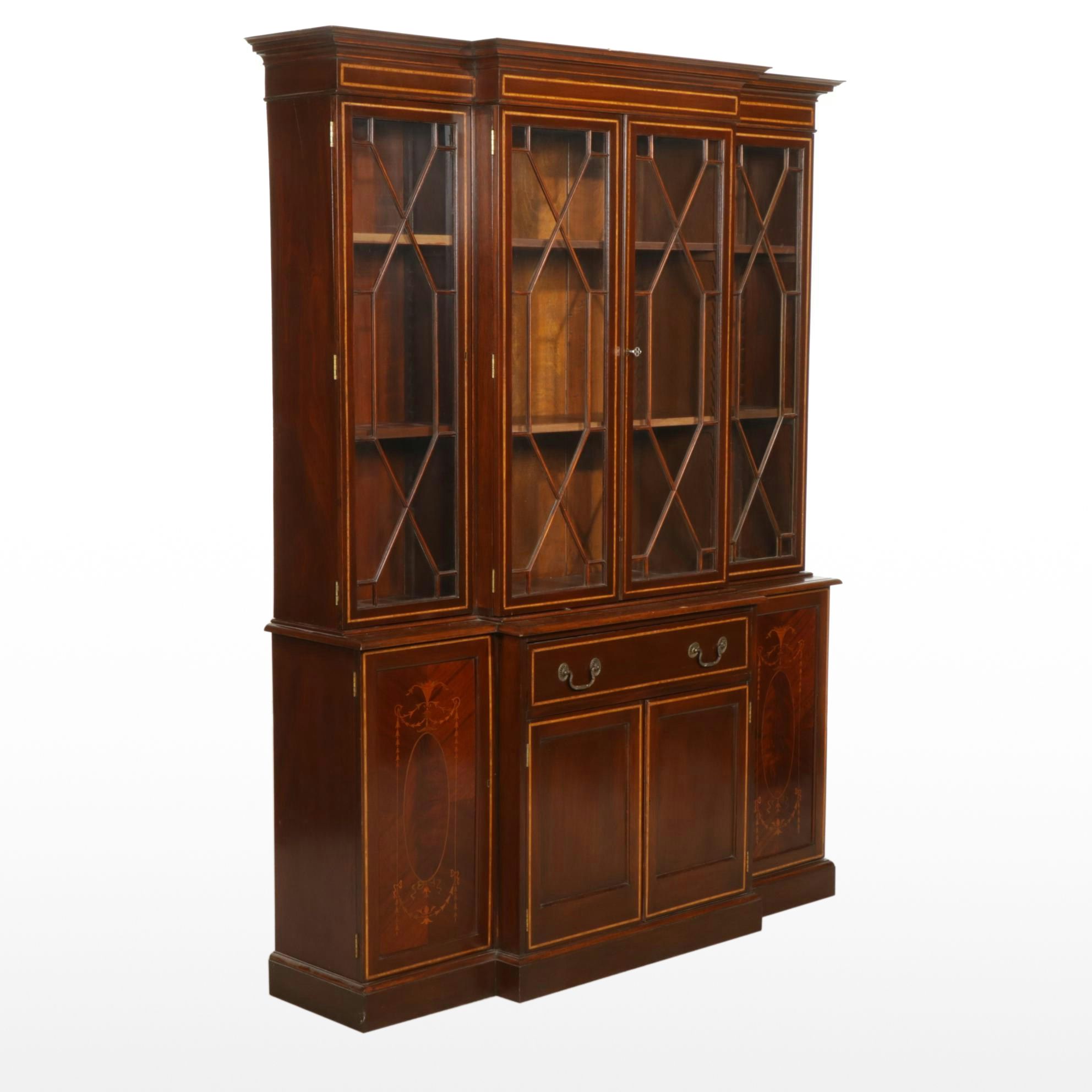 George II Style Inlaid Mahogany China Cabinet, Late 20th Century