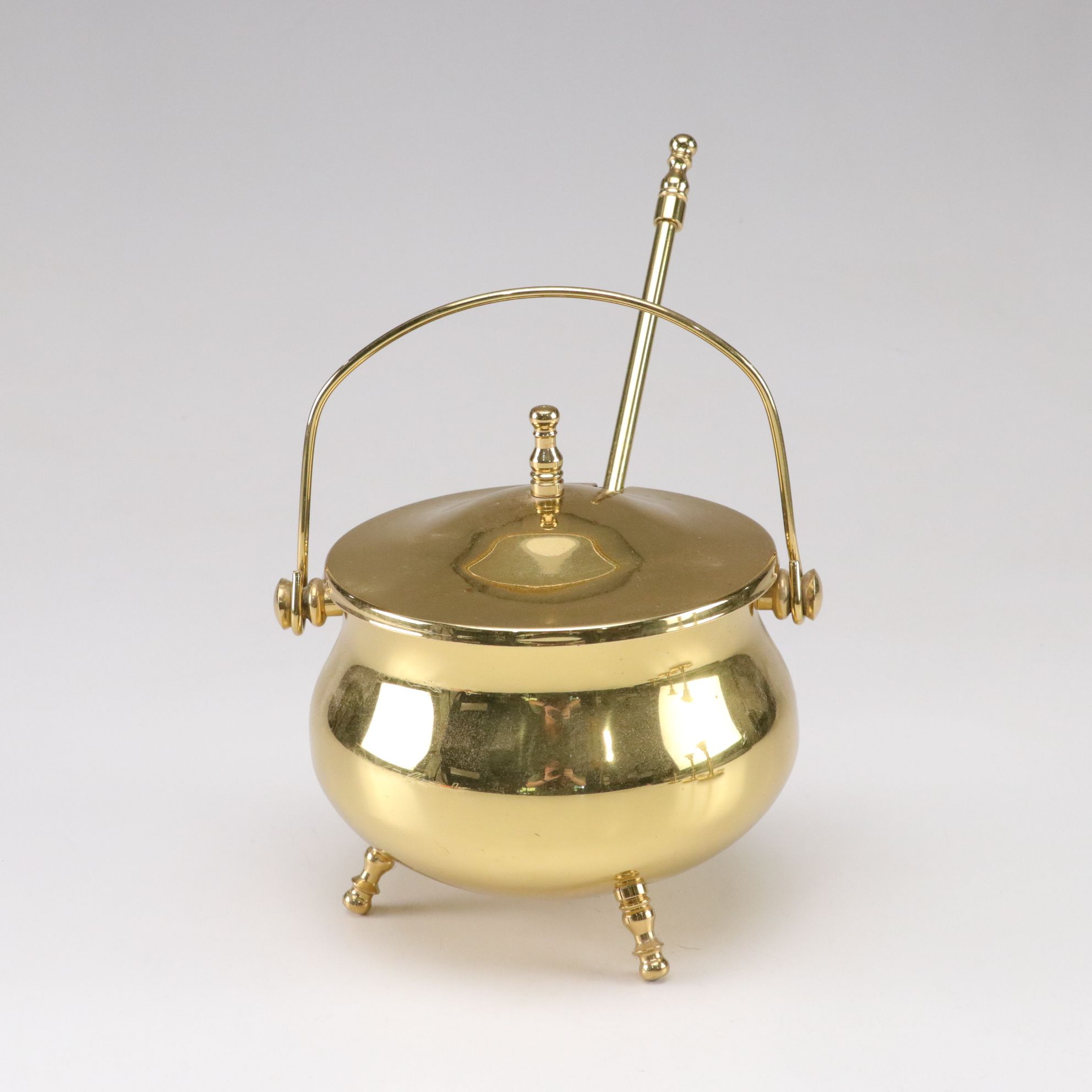 Brass Fire Starter Pot with Pillar Candlesticks