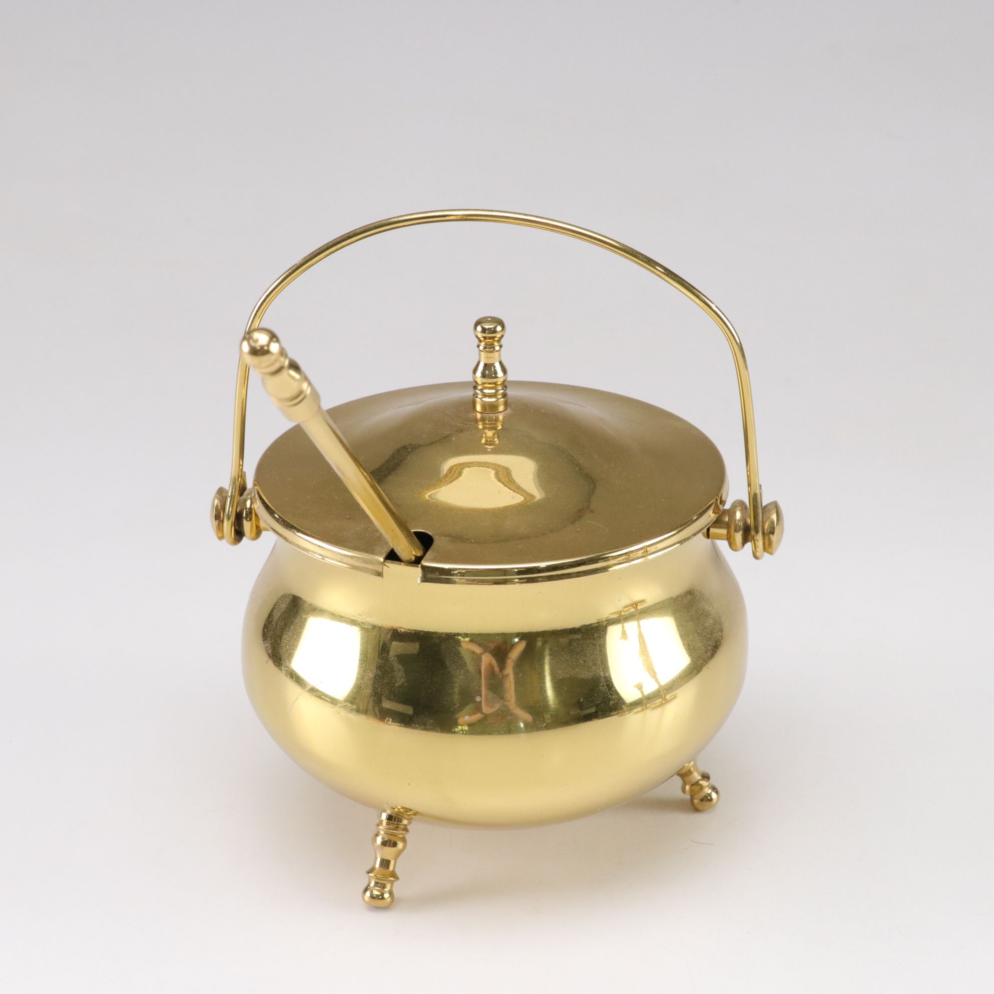 Brass Fire Starter Pot with Pillar Candlesticks