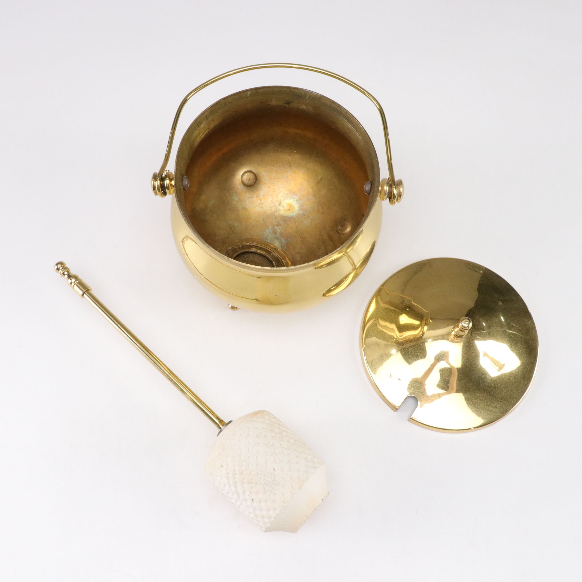 Brass Fire Starter Pot with Pillar Candlesticks