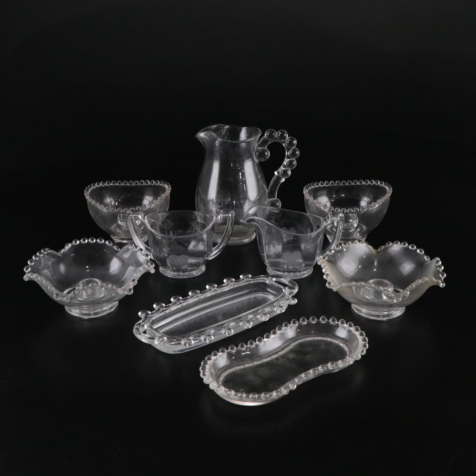 Imperial Glass "Candlewick Clear" Candleholders, Pitcher and More Glassware