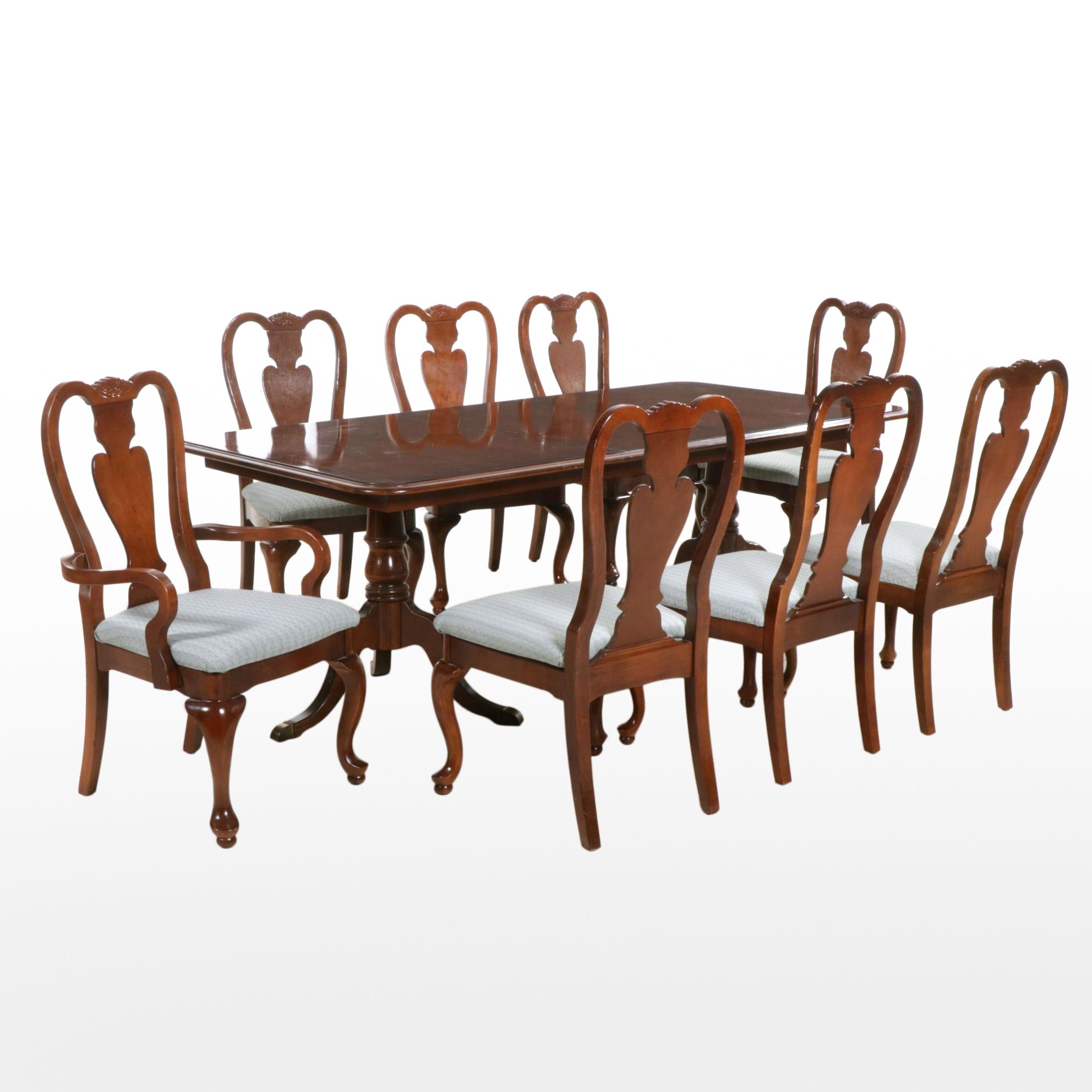 Mahogany Dining Table with Eight Queen Anne Style Chairs