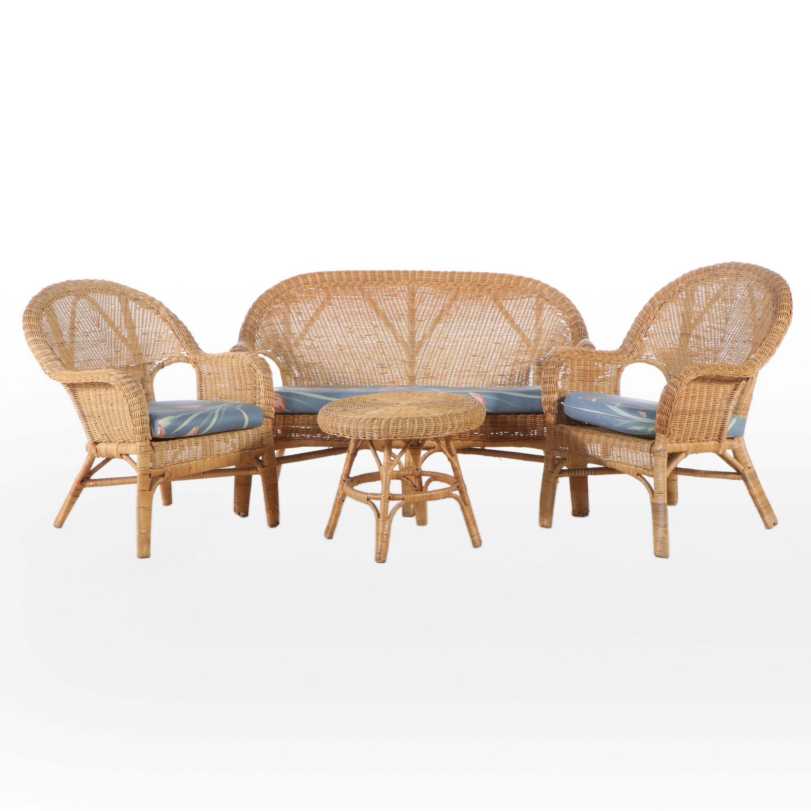 Rattan Wicker Loveseat with Two Armchairs and Side Table