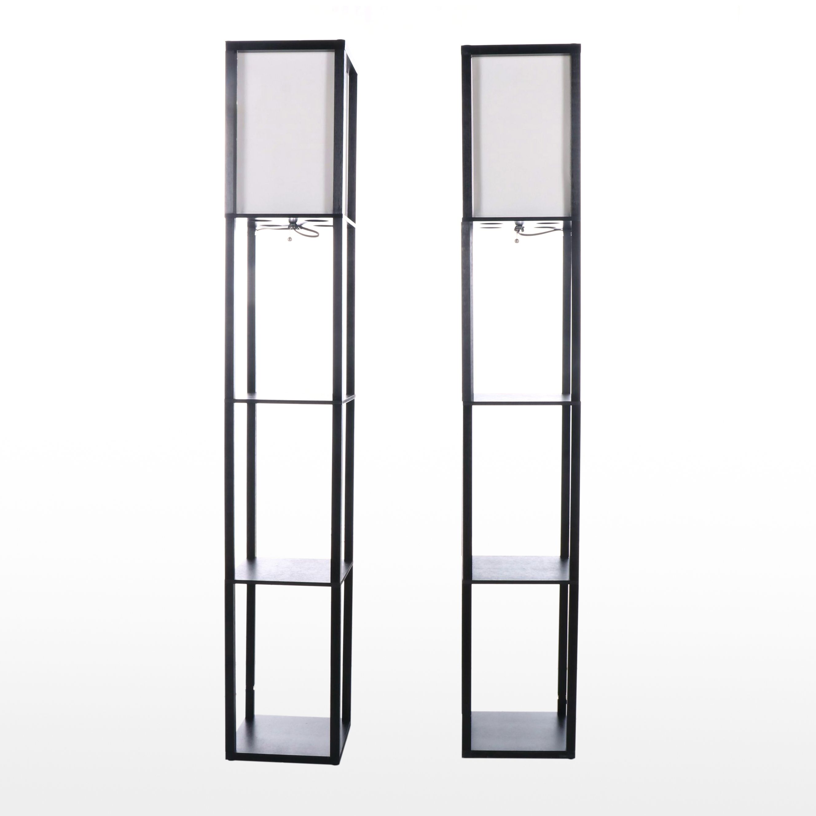 Contemporary Black Wooden Shelf Floor Lamp