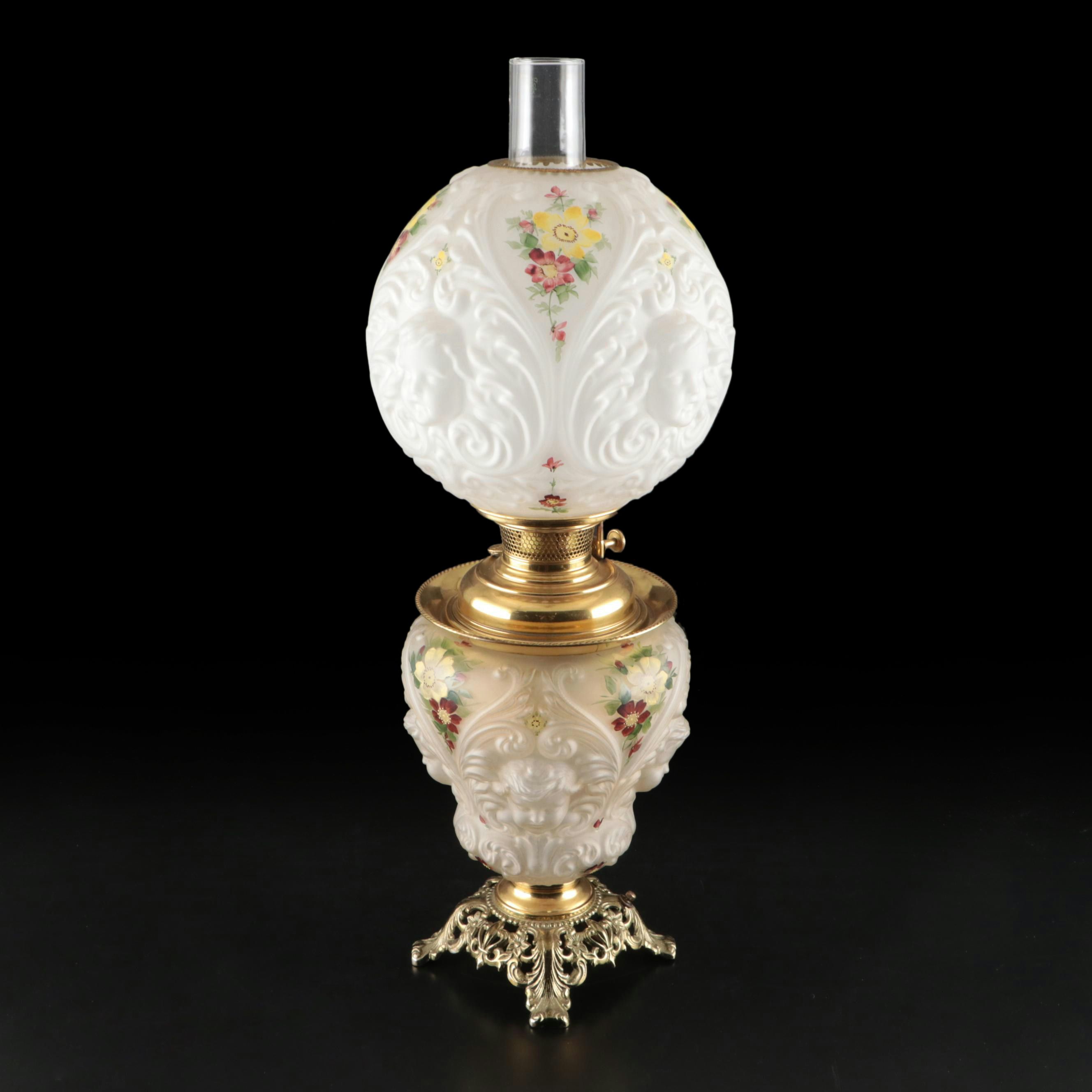 Bradley & Hubbard Hand-Painted Glass Parlor Lamp, Late 19th Century