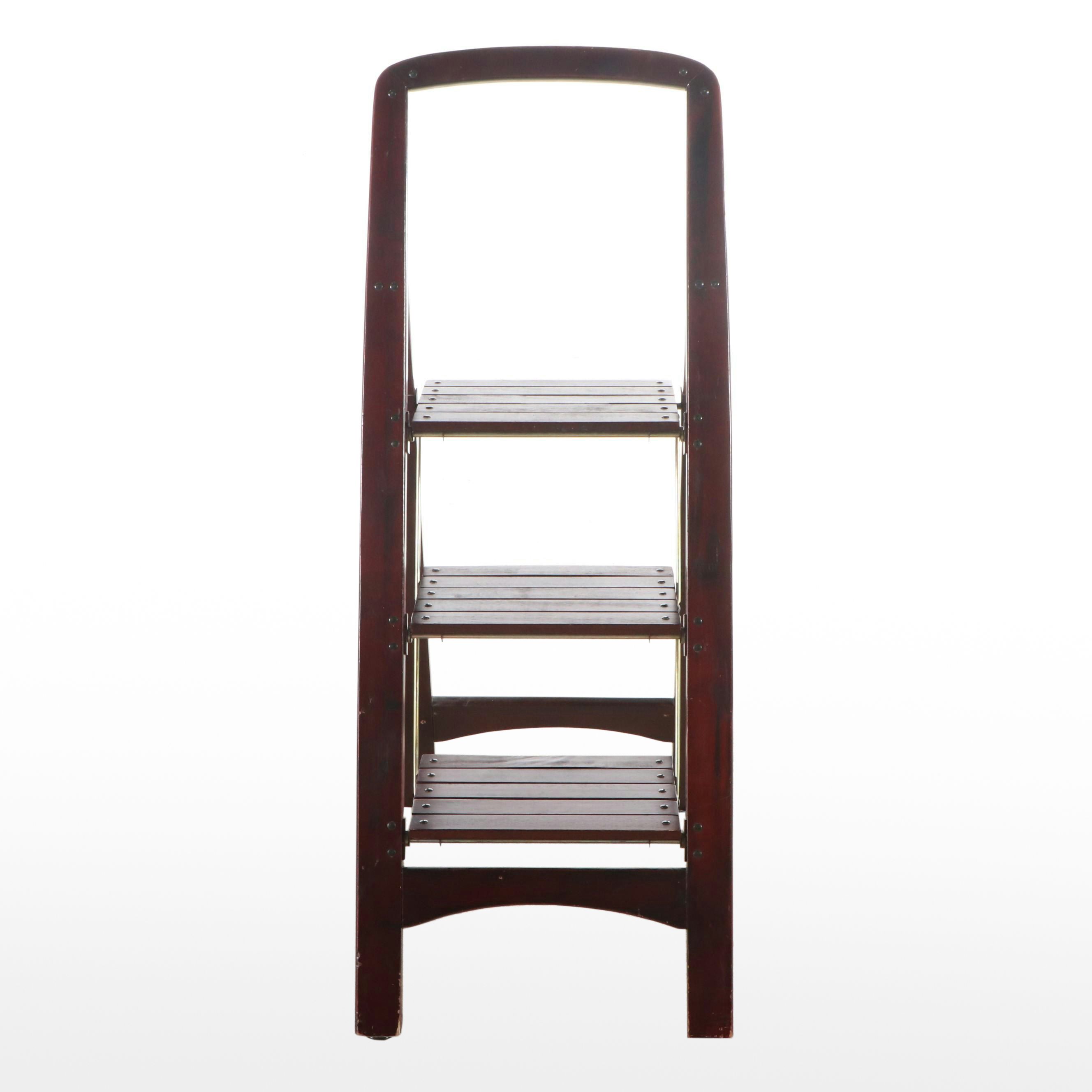 Mahogany Finish Wood Step Stool