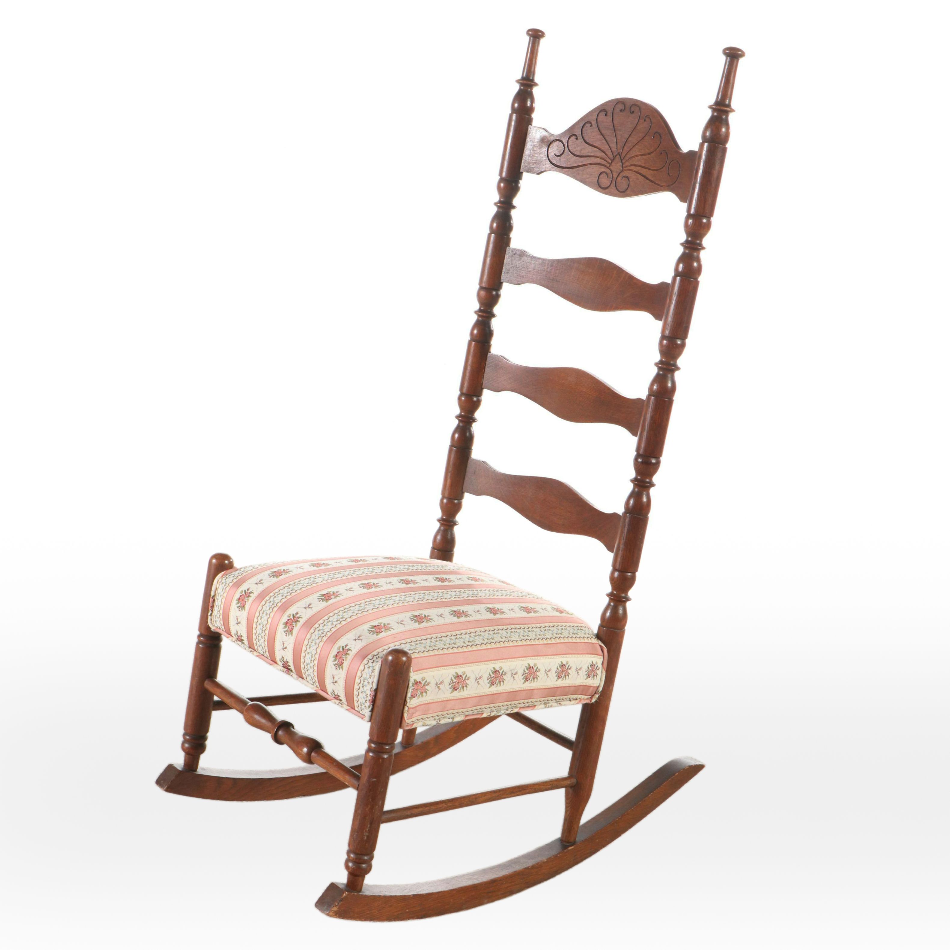 Late Victorian Ladder Back Walnut Rocking Chair