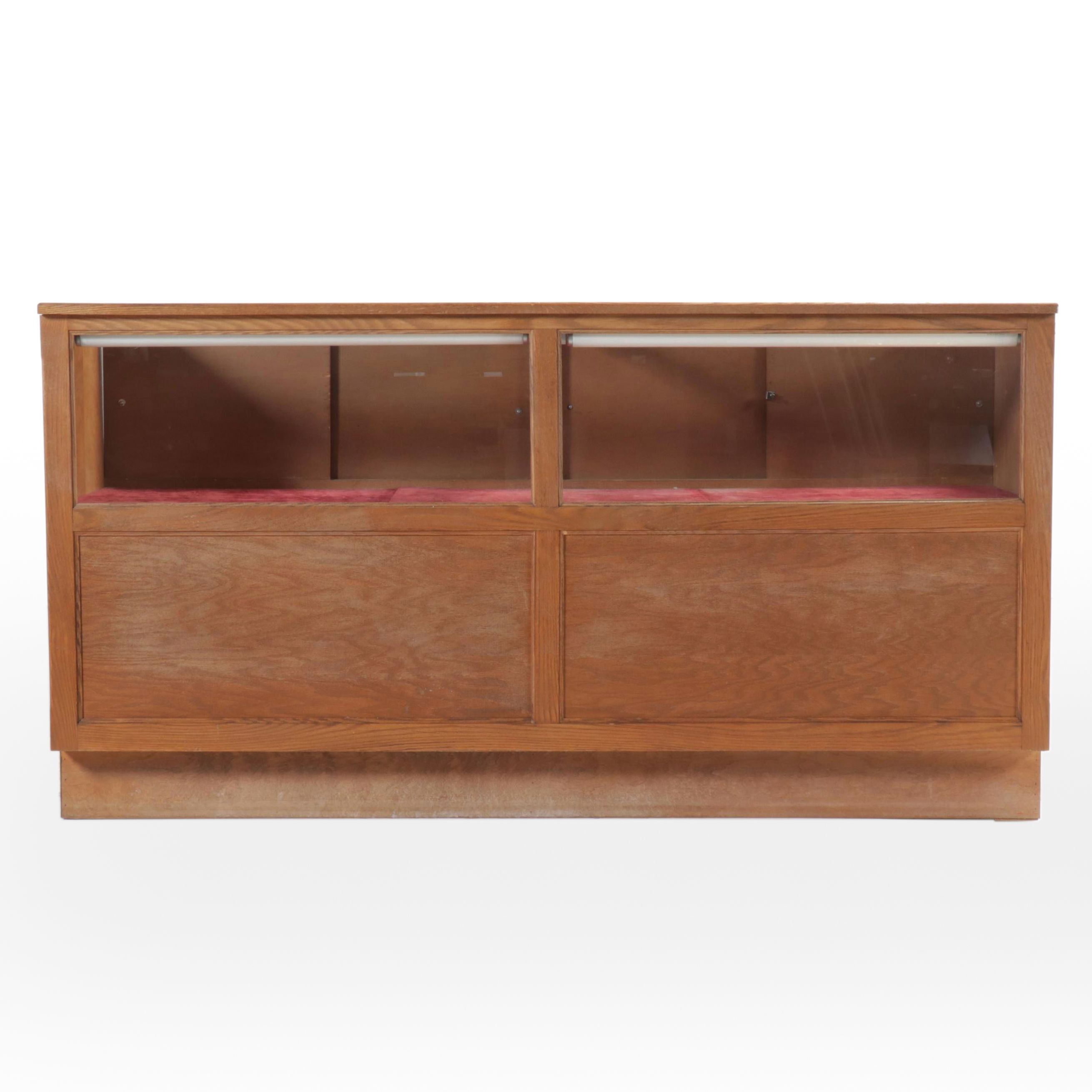 Mid Century Modern Style Oak Glass Front Display Case, Mid to Late 20th Century