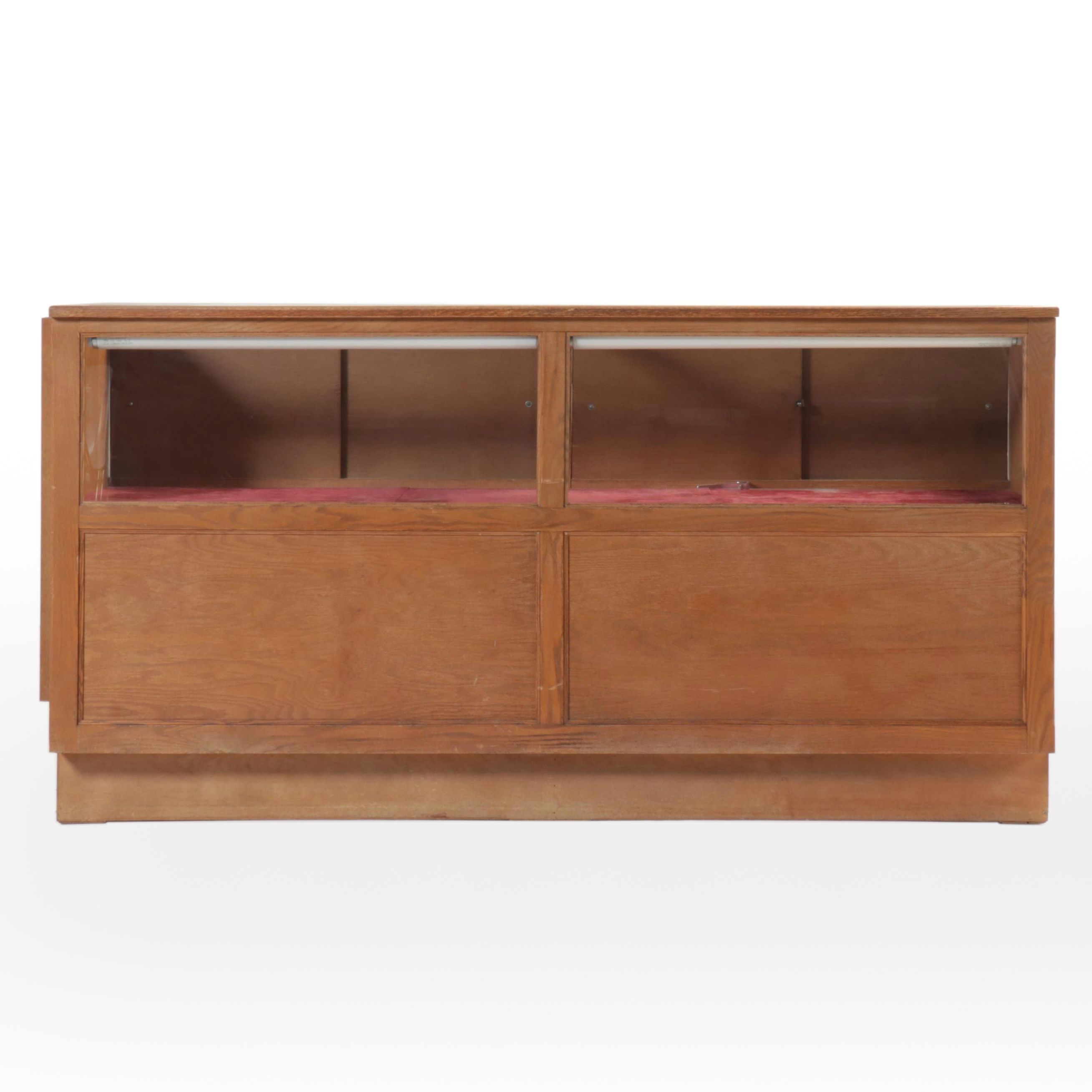 Mid Century Style Oak Glass Front Display Cabinet, Mid to Late 20th Century