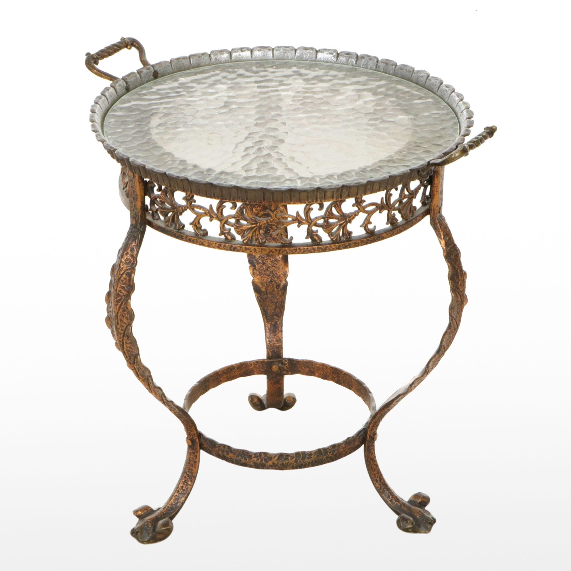 Rustic Metal Tray-Top Table with Acanthus Leaf Legs