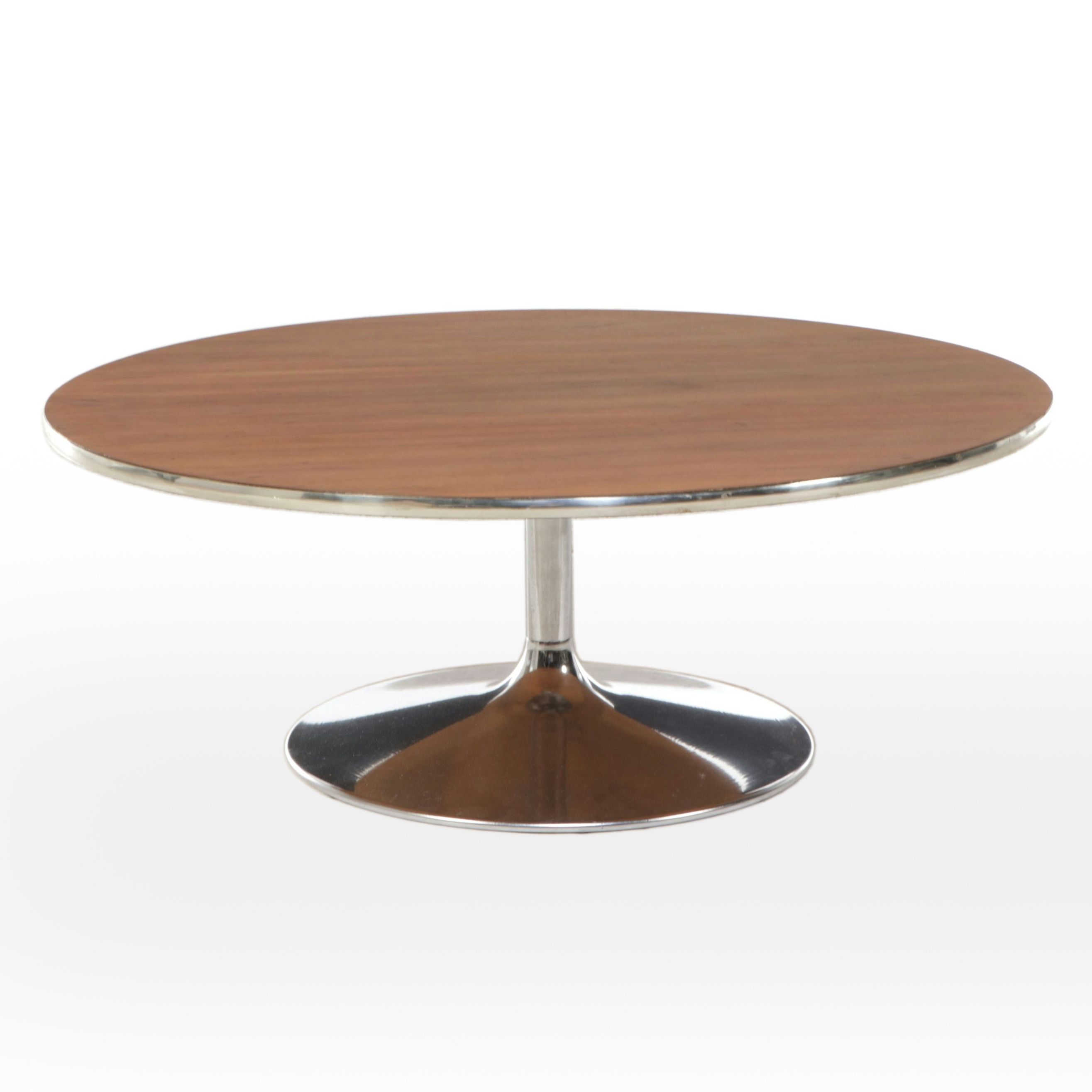 Lane Walnut and Chrome Tulip Style Coffee Table, Mid to Late 20th Century