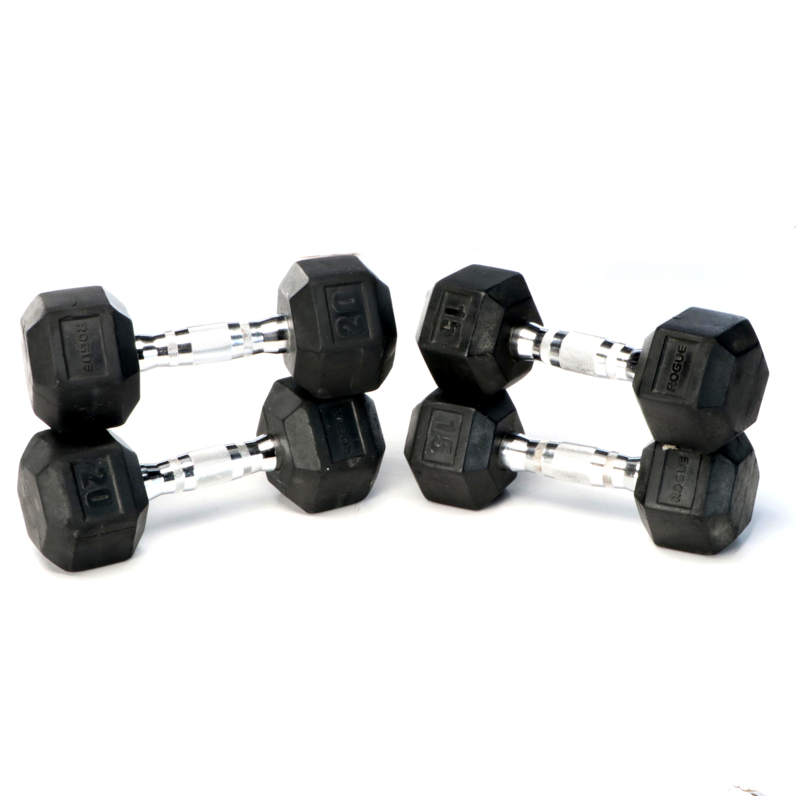 Rogue Rubber Hex 15 and 20 Pound Dumbbells