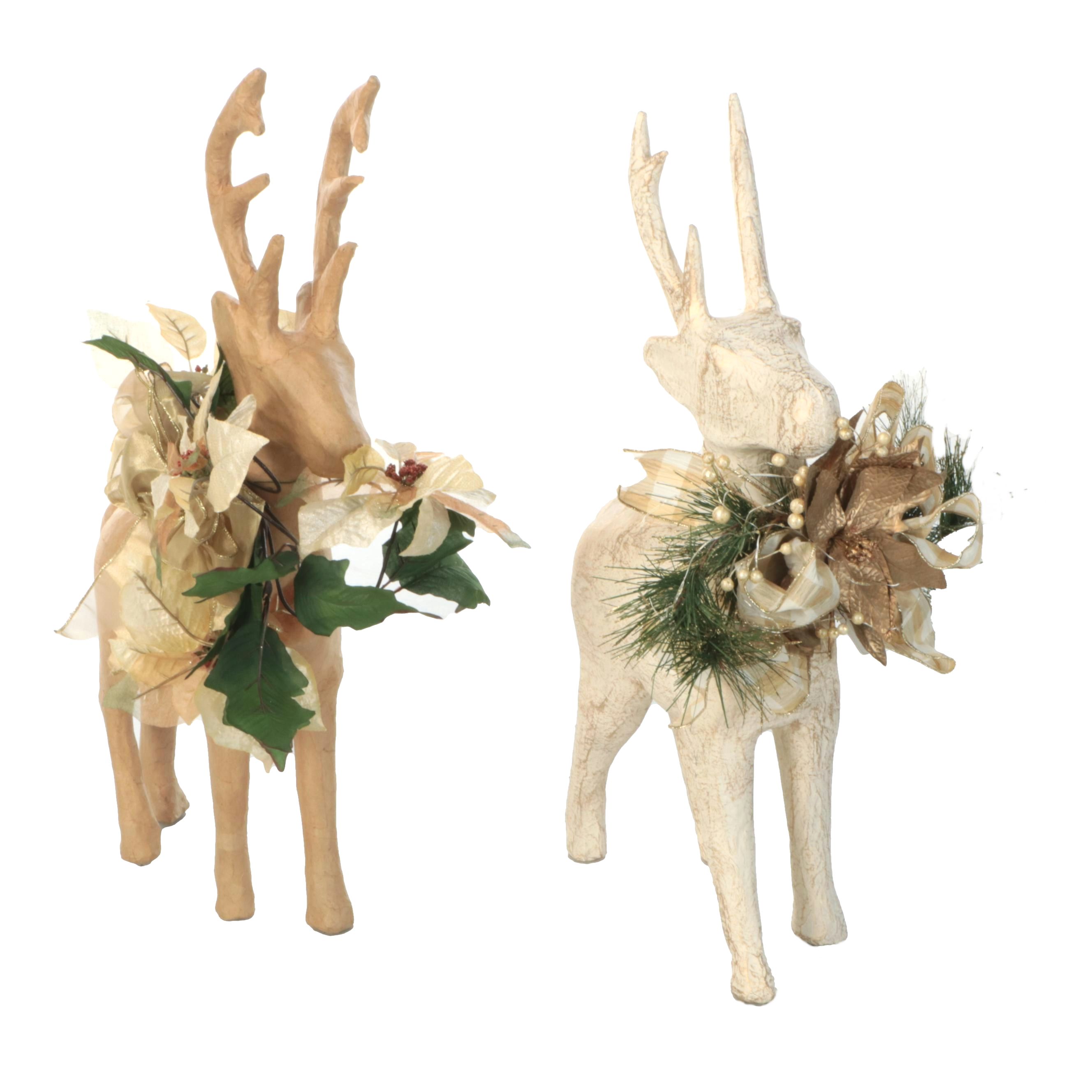 Farmhouse Aesthetic Christmas Reindeer with Ribbons and Floral Decor