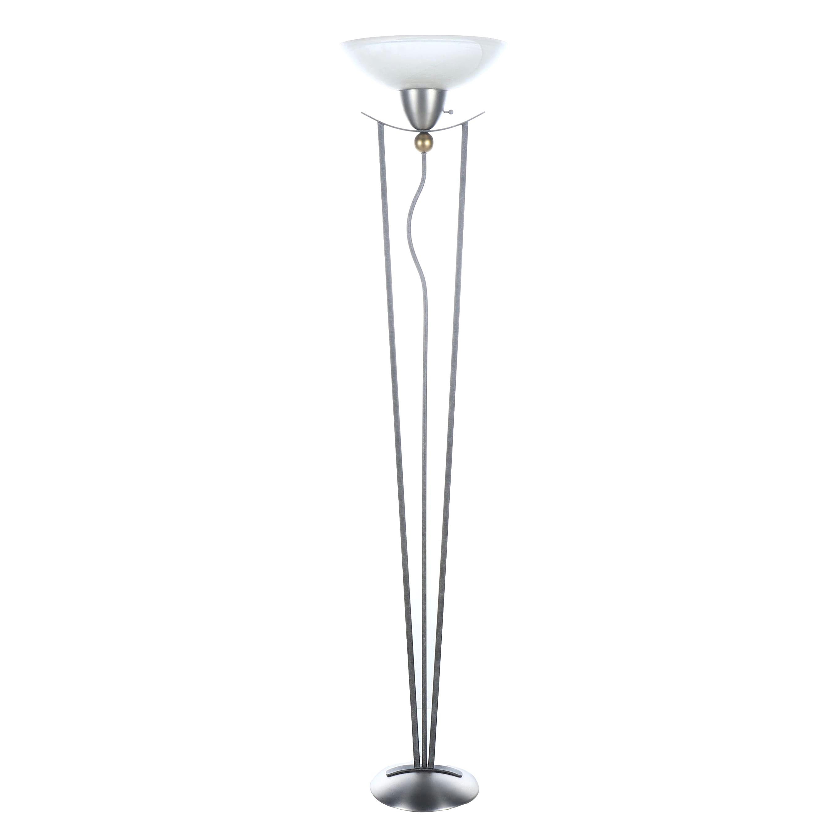 Deco Revival Style Brushed Brass, Steel & Satin Glass Torchiere Floor Lamp