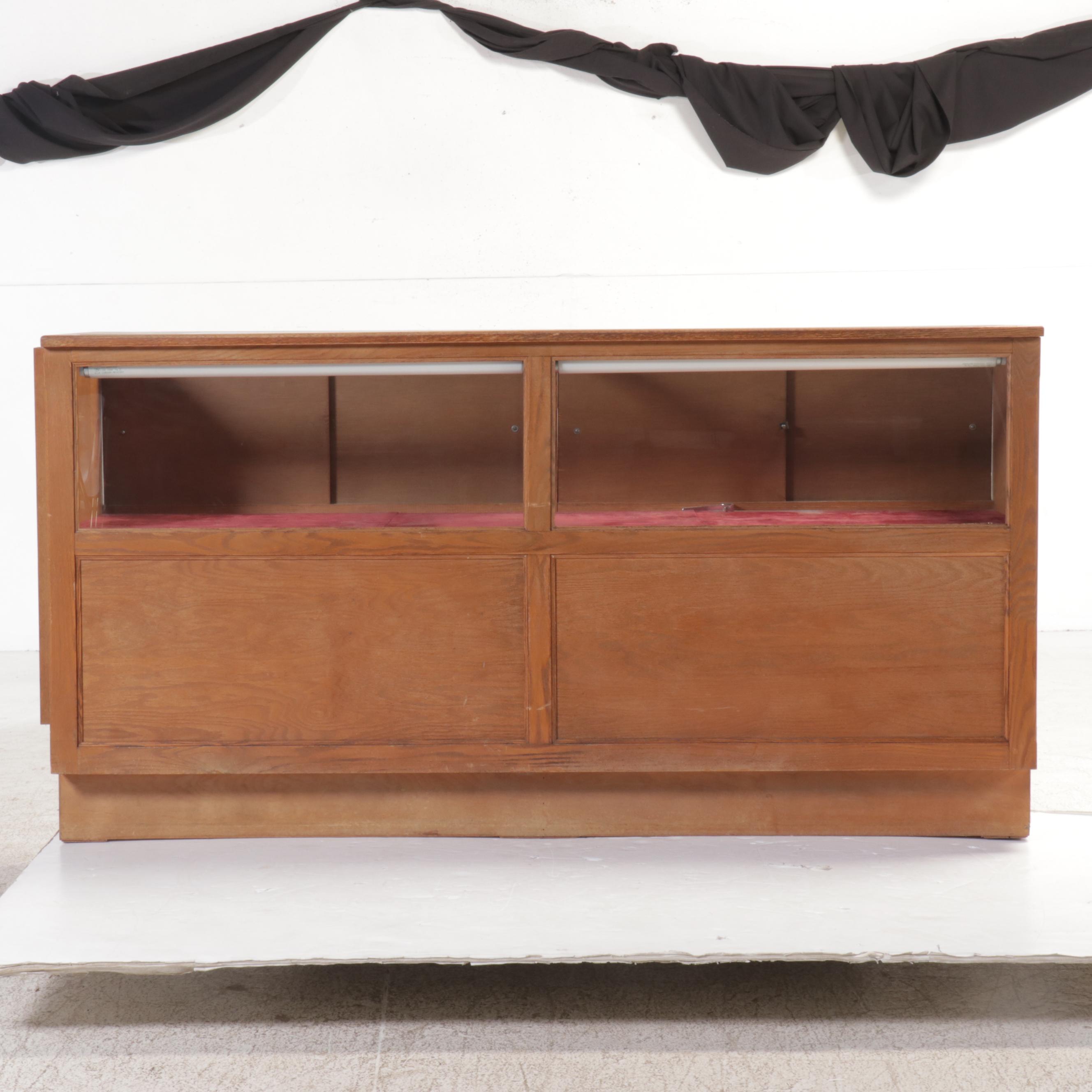 Mid Century Style Oak Glass Front Display Cabinet, Mid to Late 20th Century