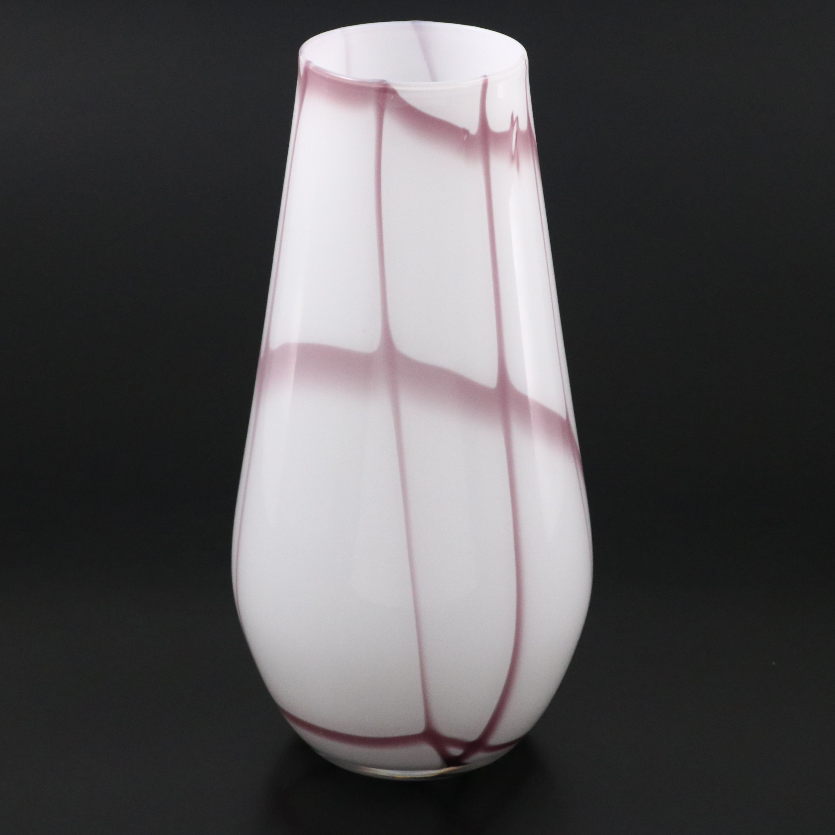 Murano Style White and Cranberry Glass Vase