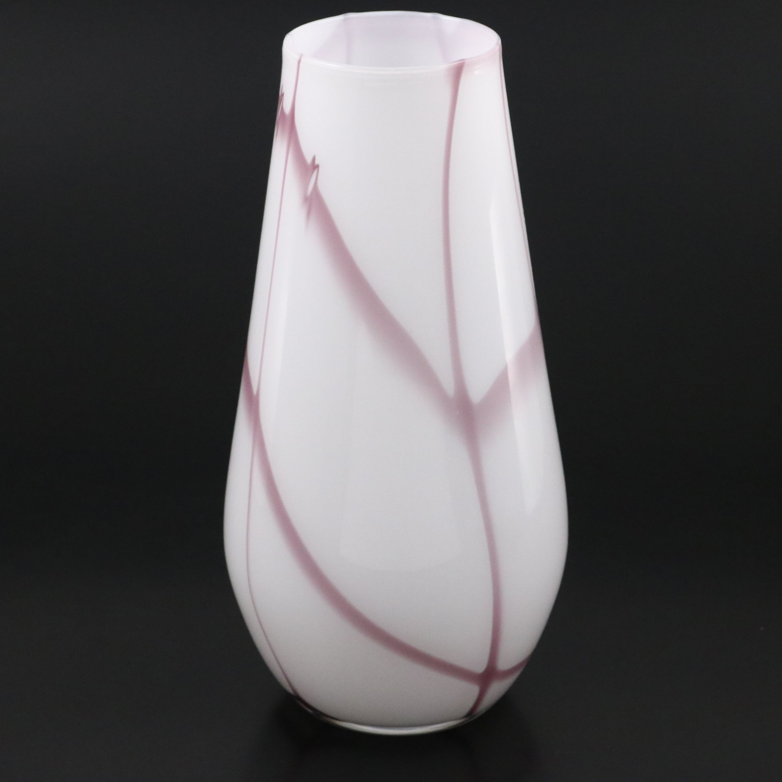 Murano Style White and Cranberry Glass Vase