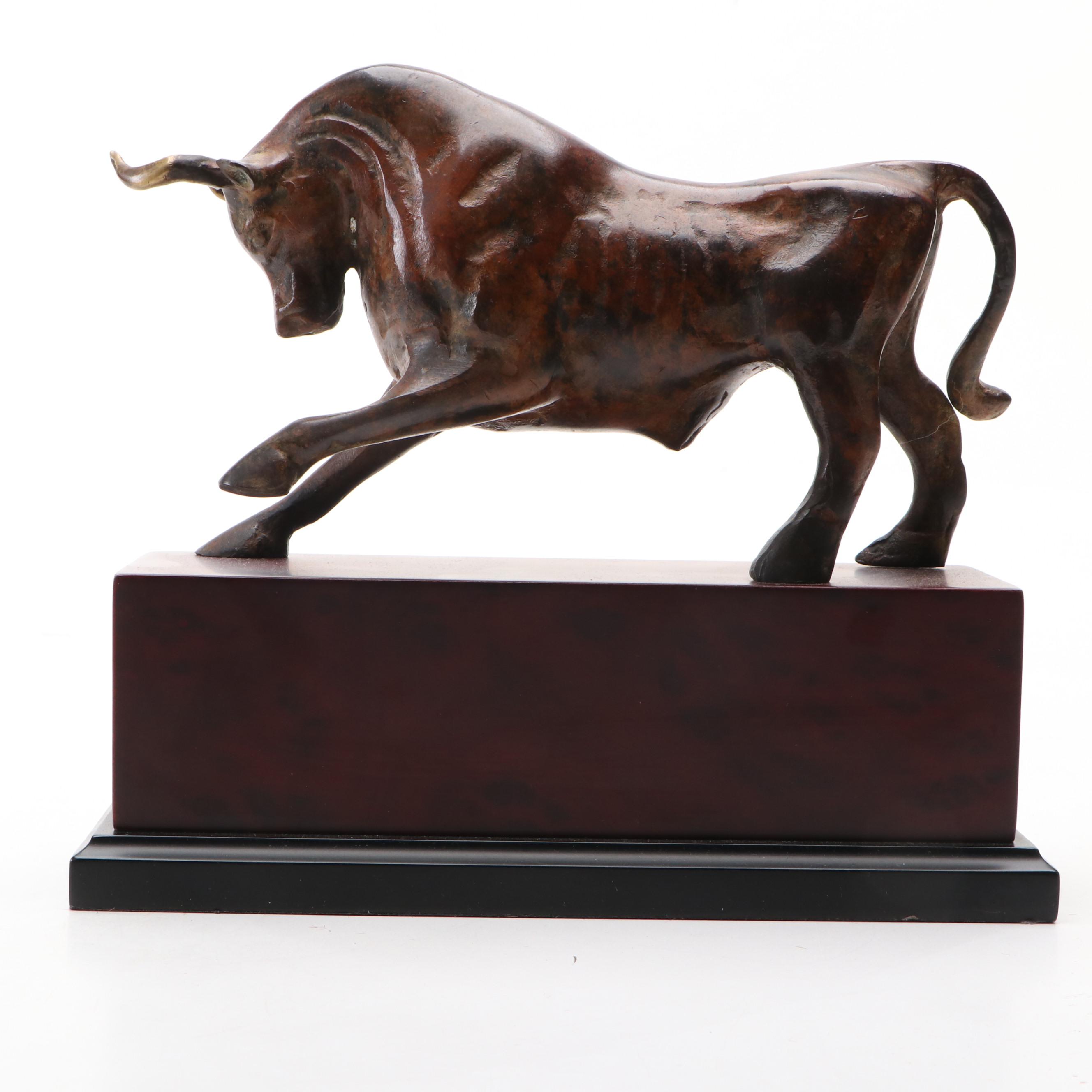 Marbleized Brass Wall Street Bull Replica Figure