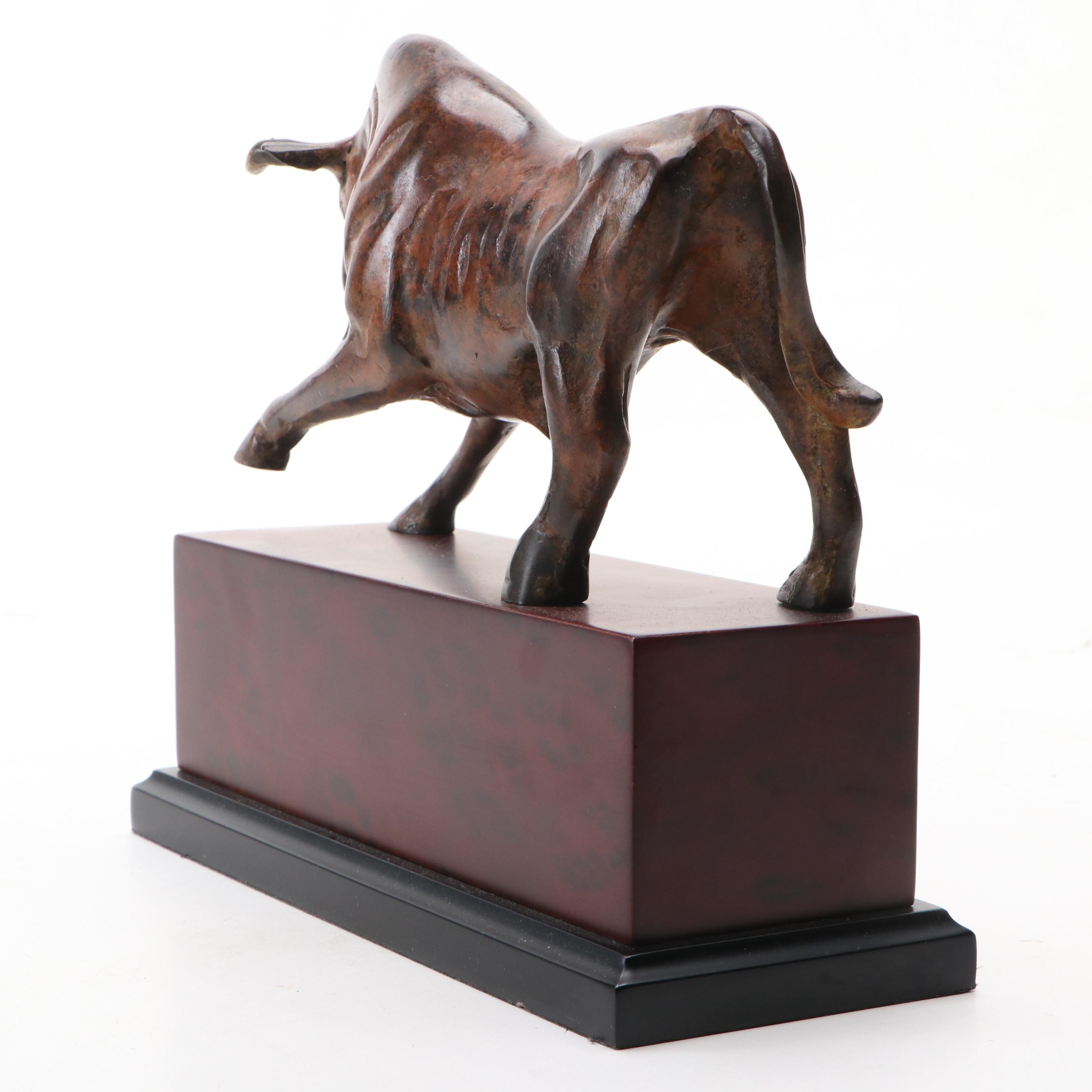 Marbleized Brass Wall Street Bull Replica Figure