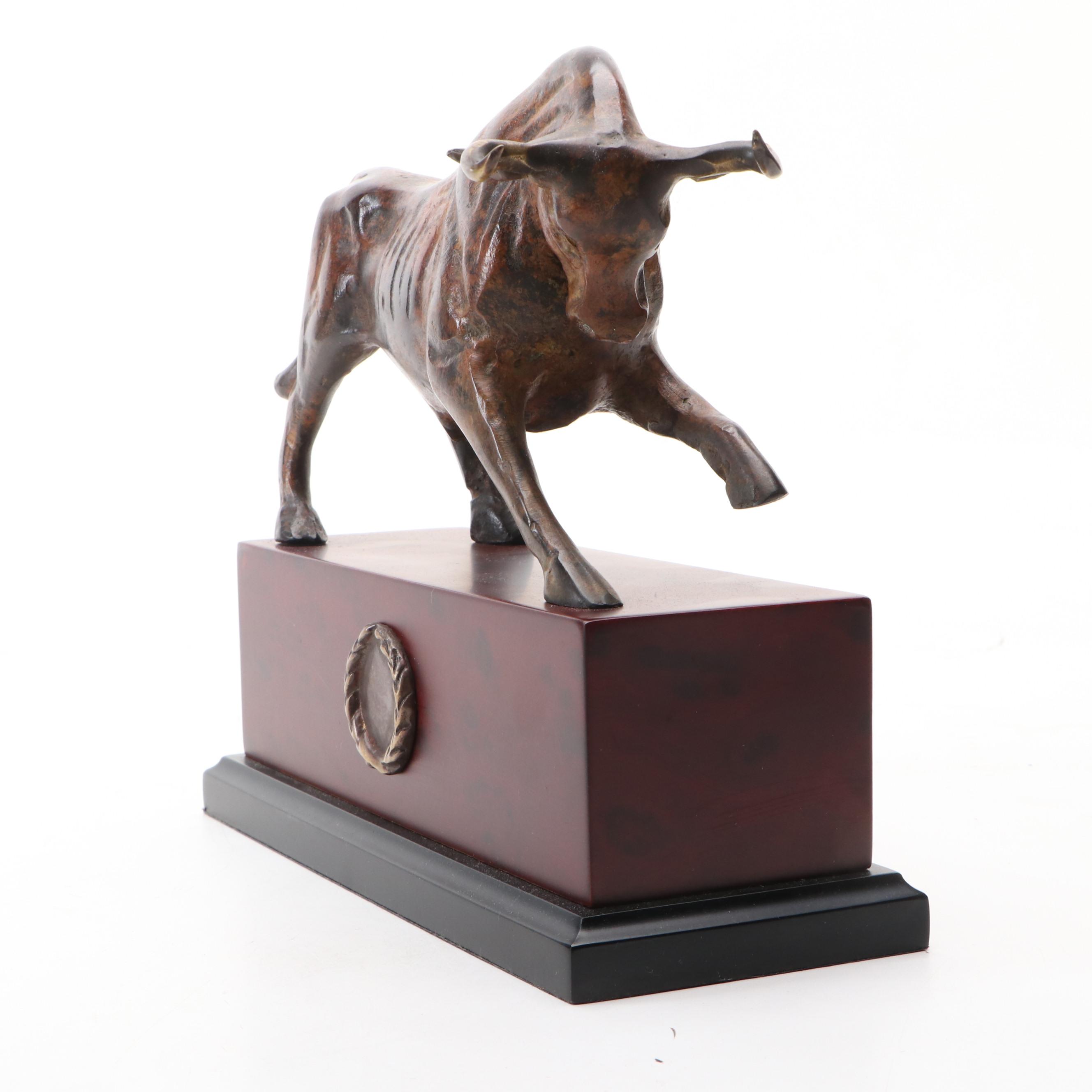Marbleized Brass Wall Street Bull Replica Figure