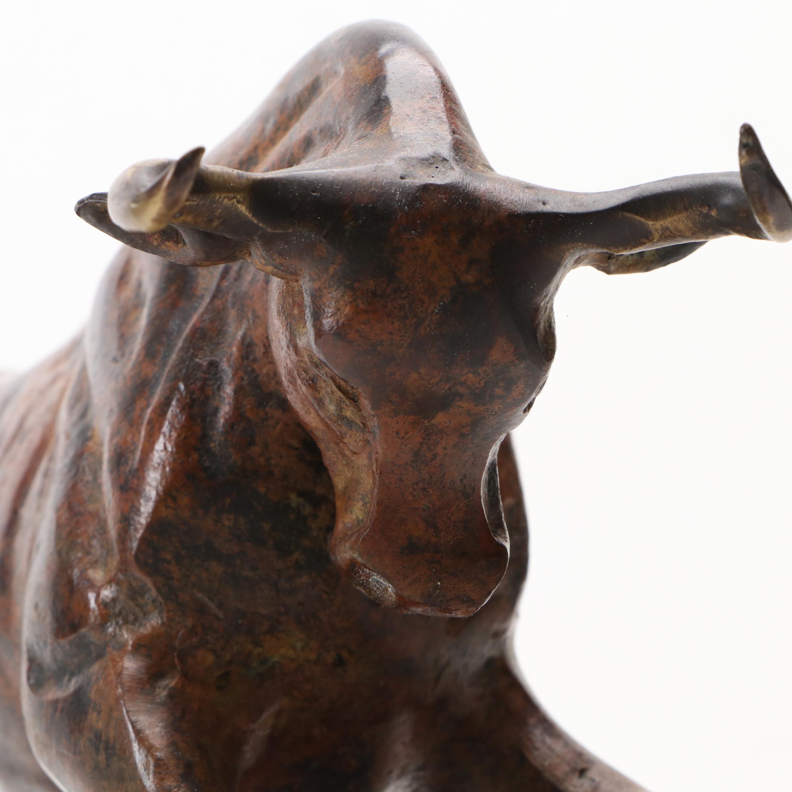 Marbleized Brass Wall Street Bull Replica Figure