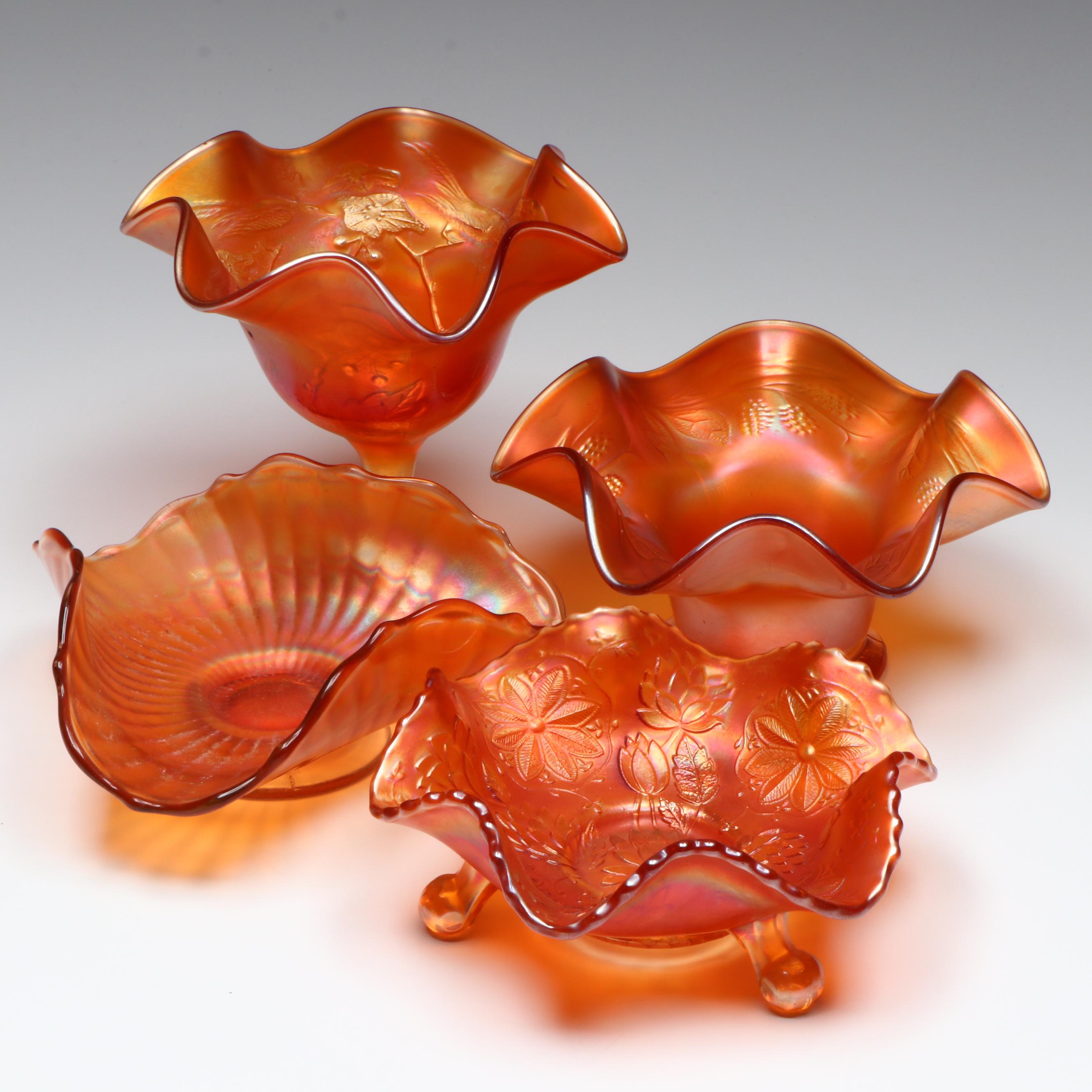 Fenton "Lotus and Poinsettia" with Other Marigold Carnival Glass Bowls