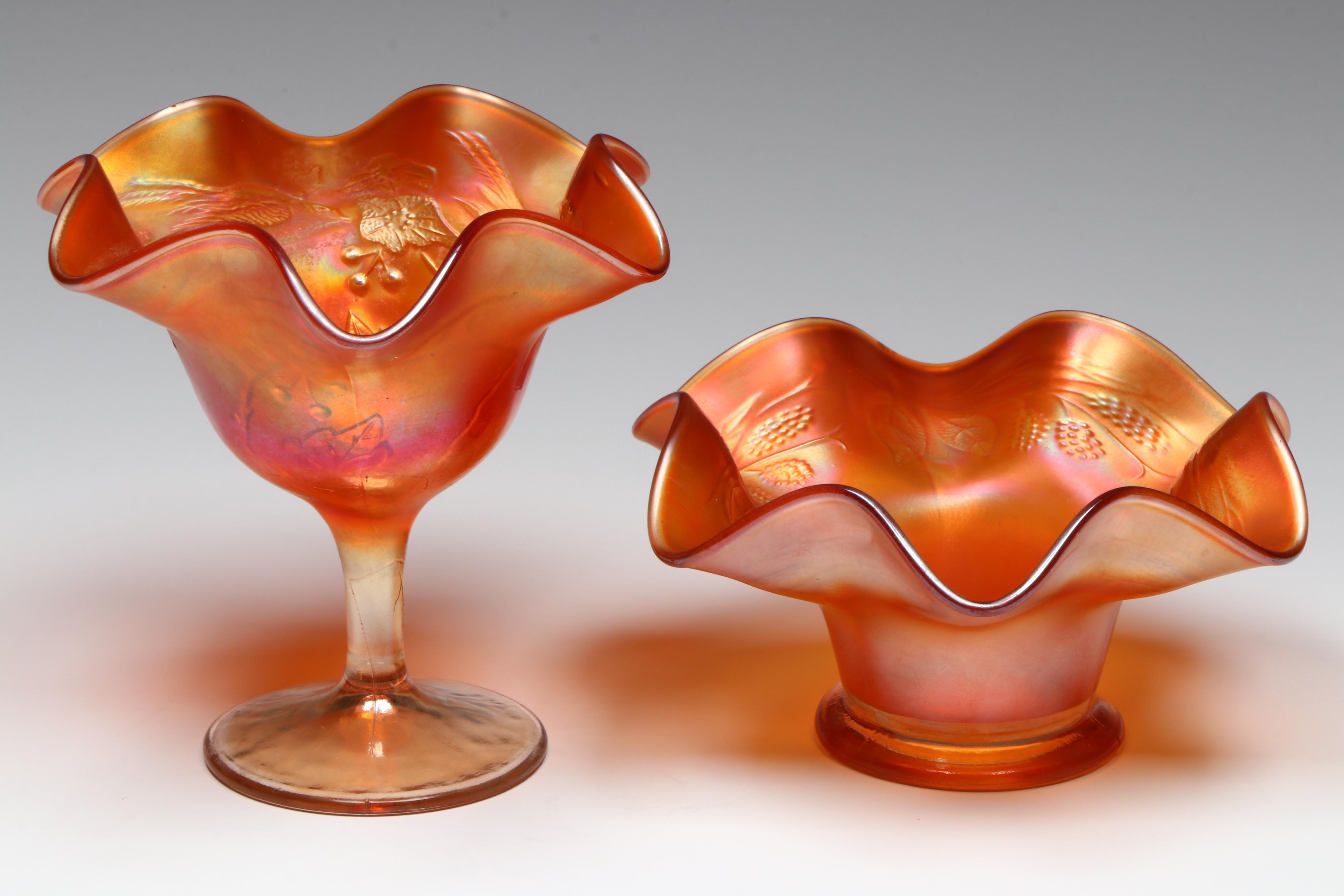 Fenton "Lotus and Poinsettia" with Other Marigold Carnival Glass Bowls